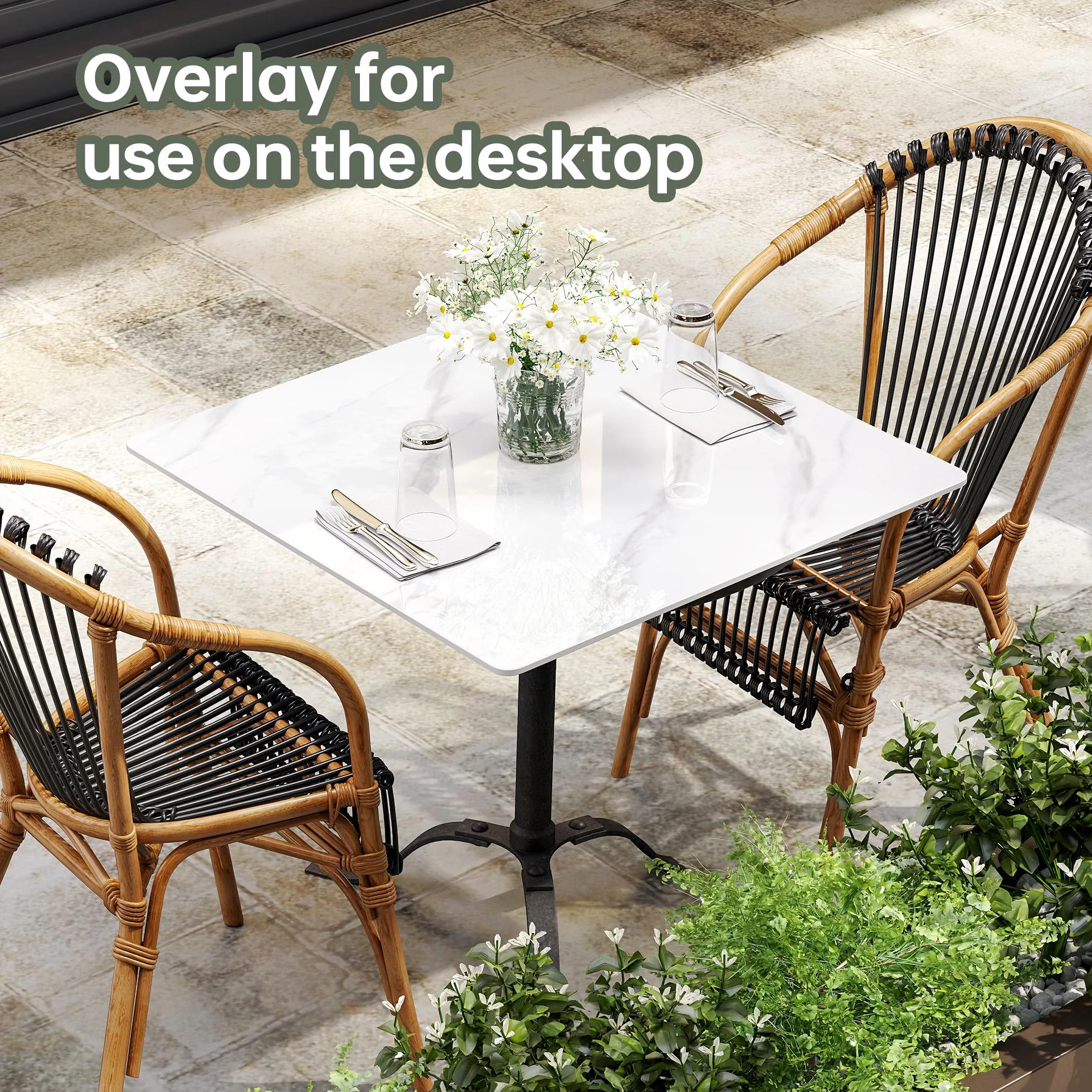 ZL ZELing Mesa cuadrada de piedra sinterizada de 80 cm, mesa de repuesto para interiores y exteriores, resistente al calor y a los arañazos, impermeable, de cerámica, escritorio, patio, balcón, bistró