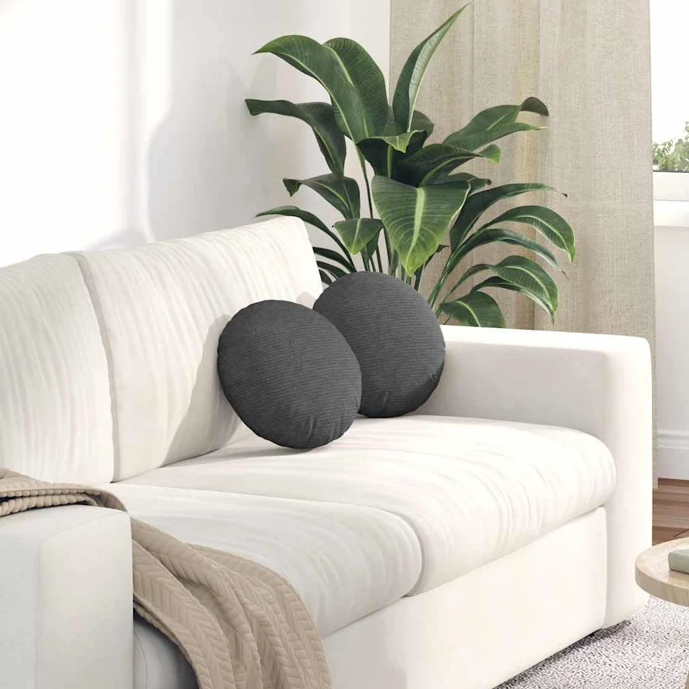 Cojín de asiento 2 piezas gris oscuro Ø30 x 13 cm de pana con cremallera, funda extraíble y relleno de poliéster ligero, versátil para comedor, oficina, salón, cómodo y duradero