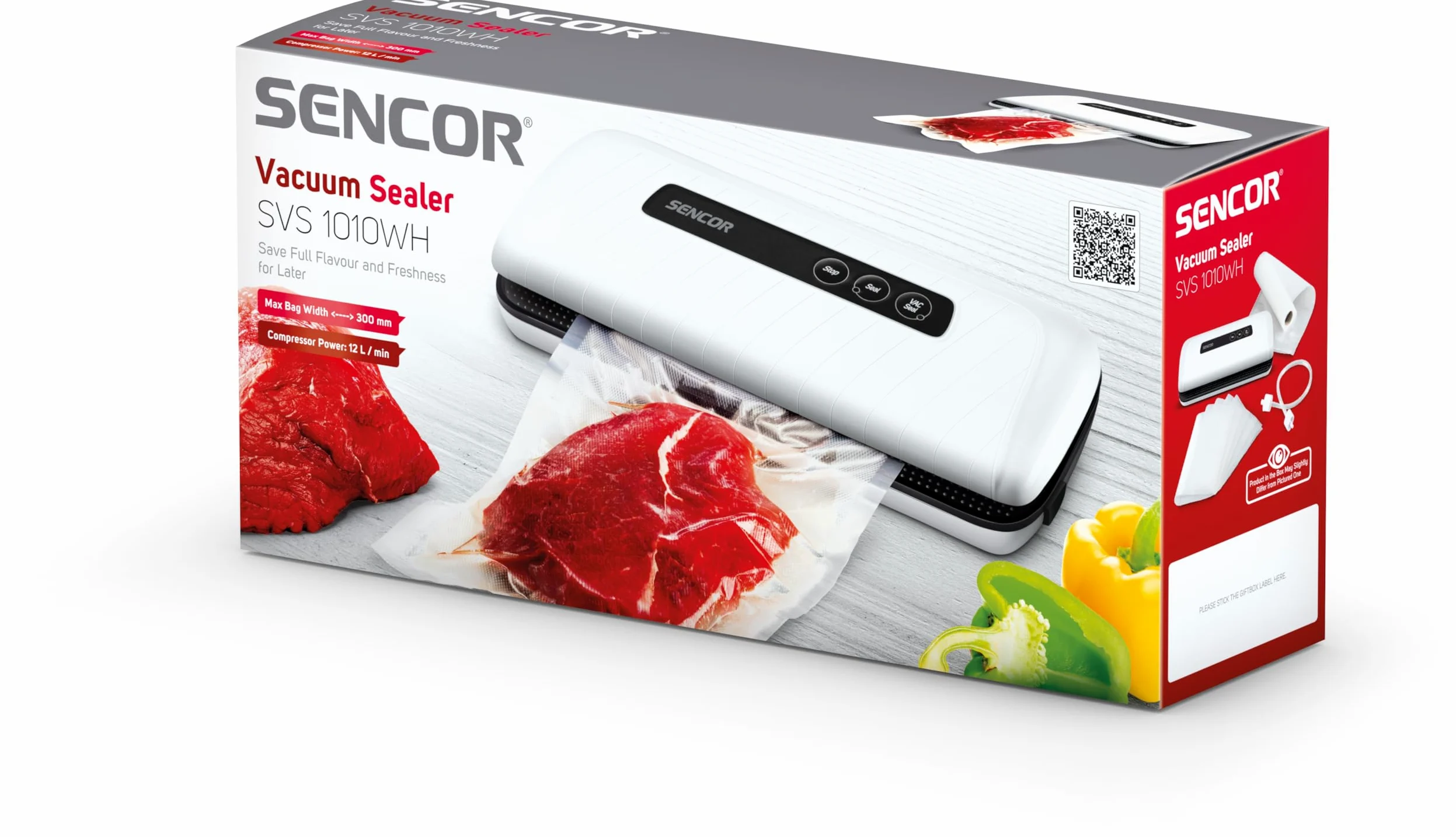 Sencor Envasadora al Vacío Multifuncional Profesional para Alimentos - Conservación Perfecta, Diseño Compacto, Fácil Uso, Ideal para Alimentos Secos/Húmedos - Incluye Accesorios y Películas [SVS 1010]
