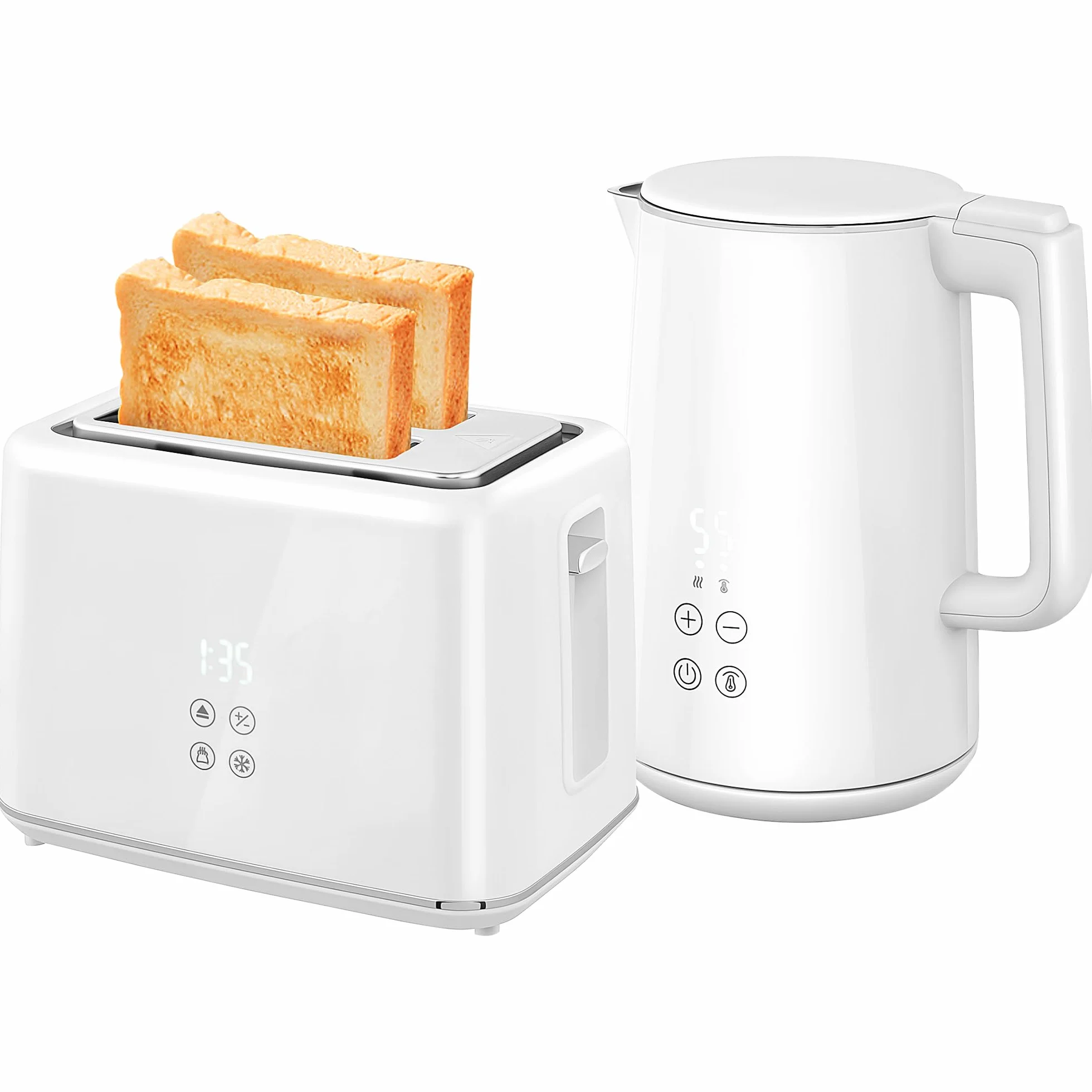HOMCOM Juego de hervidor y tostadora 2200 W, hervidor de Agua de Acero Inoxidable 1,5 L con Aislamiento y tostadora 2 rebanadas, 7 Niveles de bruñido, descongelación, recalentamiento y Bandeja para