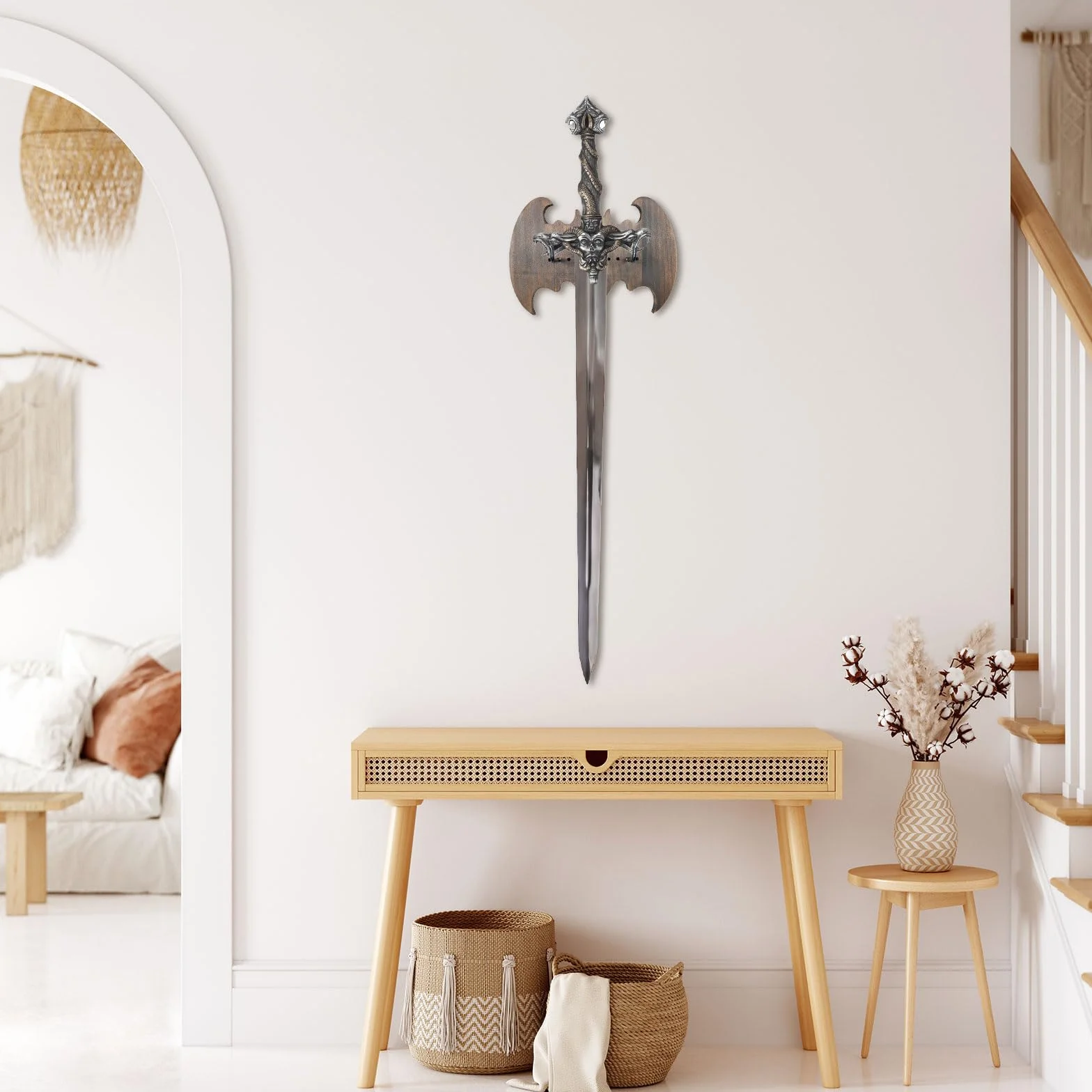Soporte Katana Pared 29.5×21 cm Pino Colgar Espadas Hachas Armas
