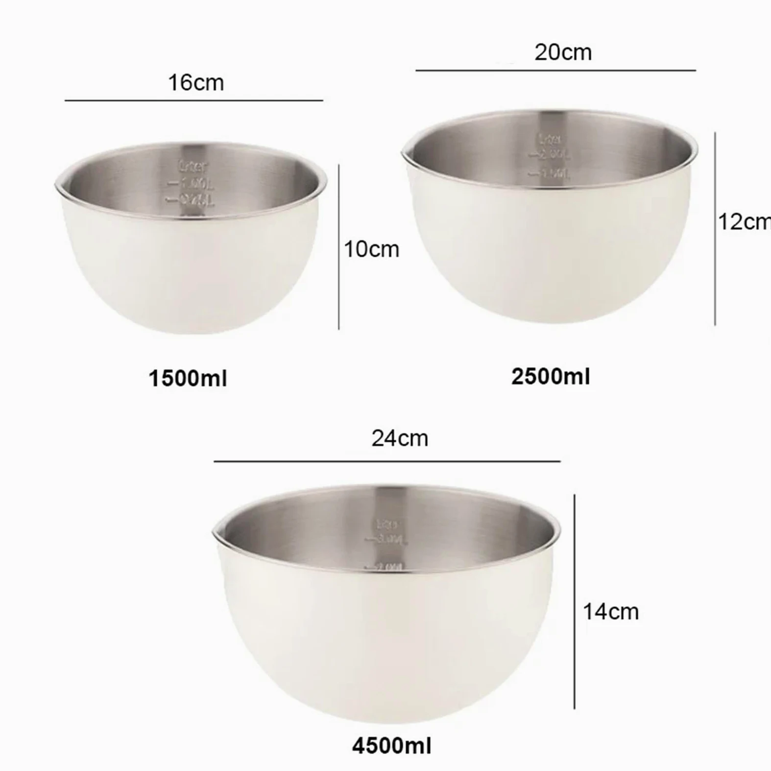 Cuenco de acero inoxidable Cuencos de acero inoxidable 1,5 l, 2, y 4, for mezclar batir. Vajilla cocina for cocinar pasteles ensaladas(Silver 2.5L)
