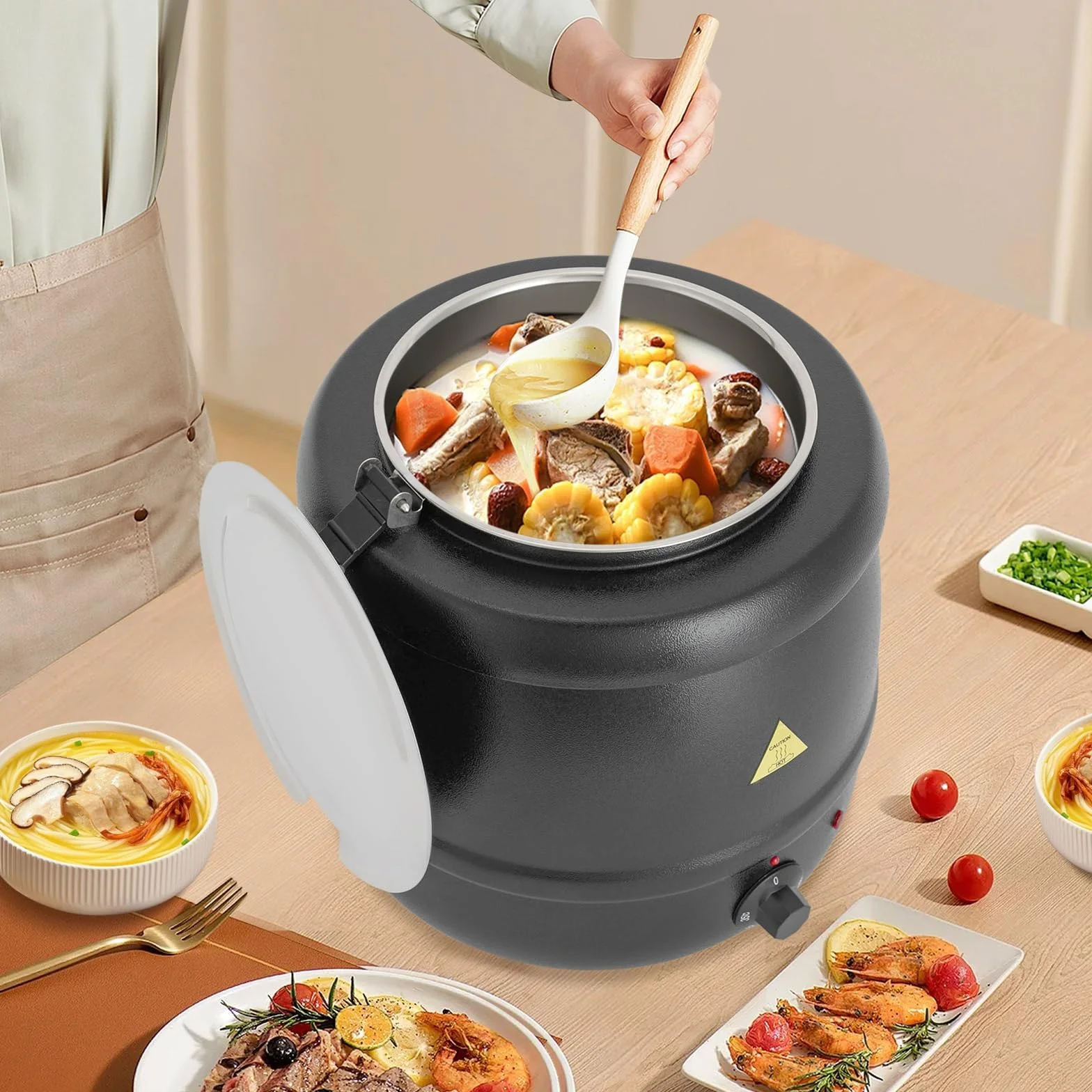 Olla de sopa eléctrica de acero inoxidable de gran capacidad, calentador de sopa, temperatura ajustable, para cocina, restaurante, cafetería, reunión familiar