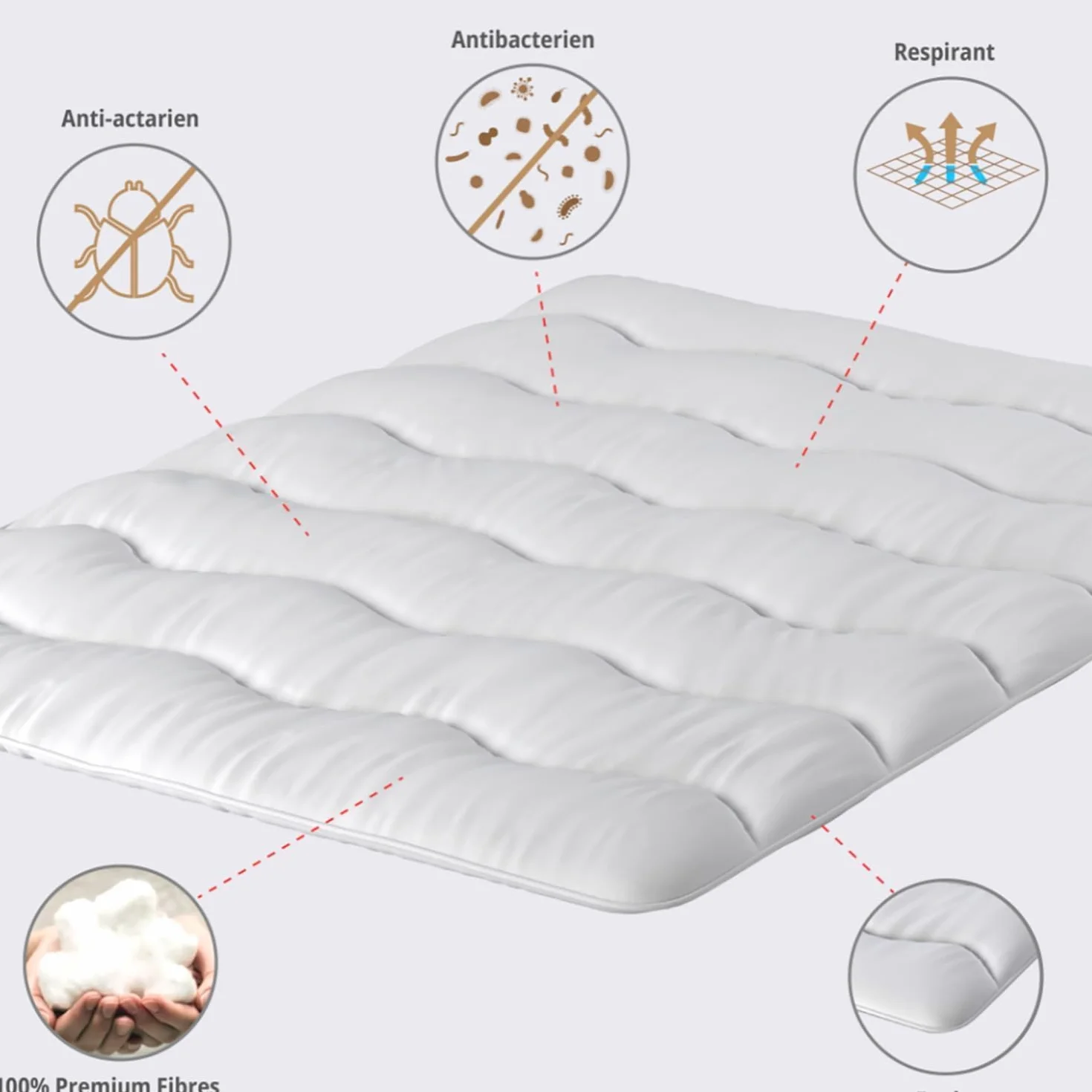 CASABEL Sobrecolchon 150x200 cm, Topper de Microfibra Suave, Transpirable, Antiácaros y de Fácil Cuidado, para Camas, Sofás Cama, Colchones Hinchables y Protección de Colchón