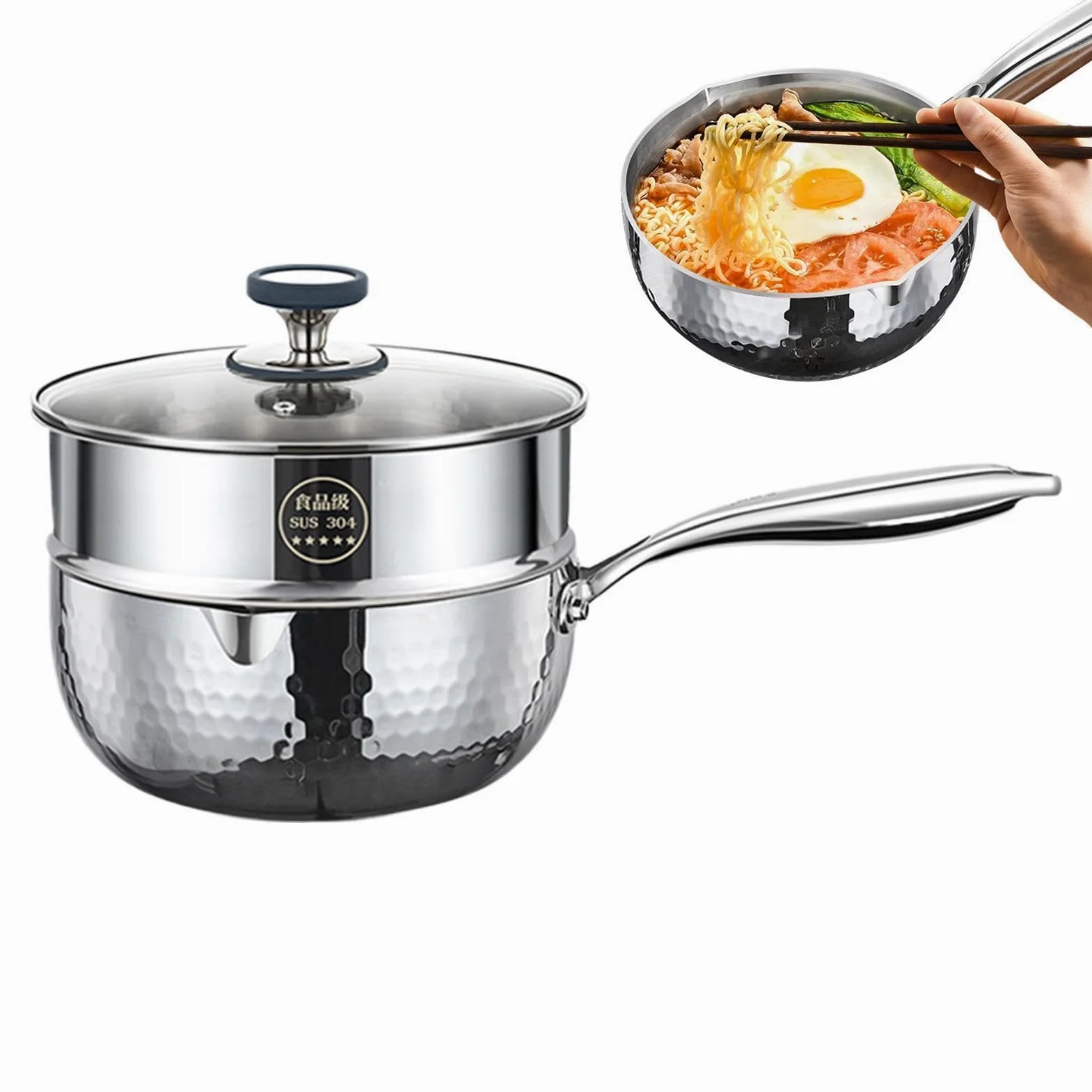 Cazo De Salsa Recipiente de Acero Inoxidable con Asa y Pico Vertedor | Cazo Pequeño Para Vapor Y Salsas Para Cocinar En Casa: Freír, Hervir, Cocer A Fuego Lento, Sopas Y Comidas Saludables