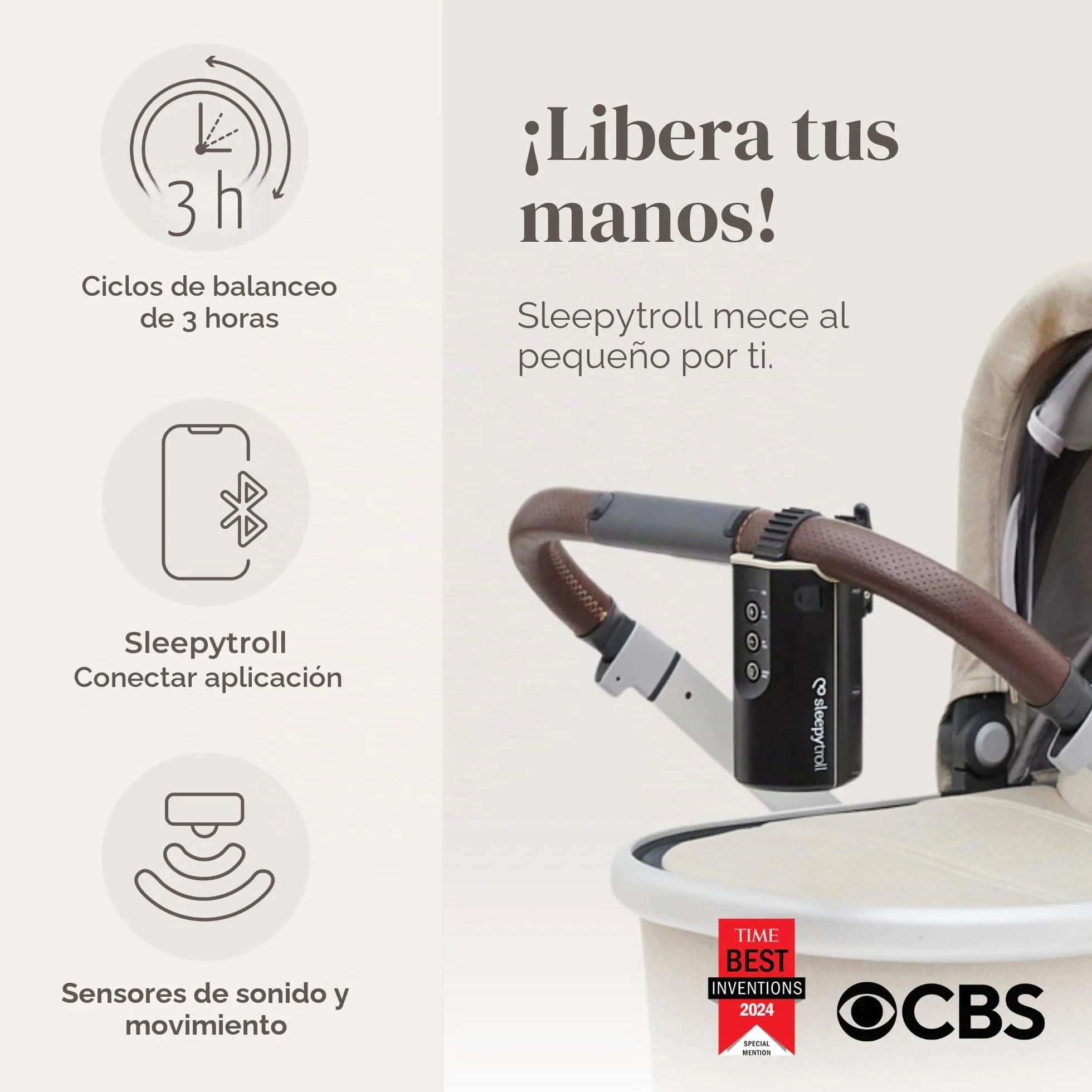 Sleepytroll Baby Rocker Gen2 Mecedora Recargable Sensores Movimiento Sonido Control App Balanceo 3h Batería 12h CE FCC