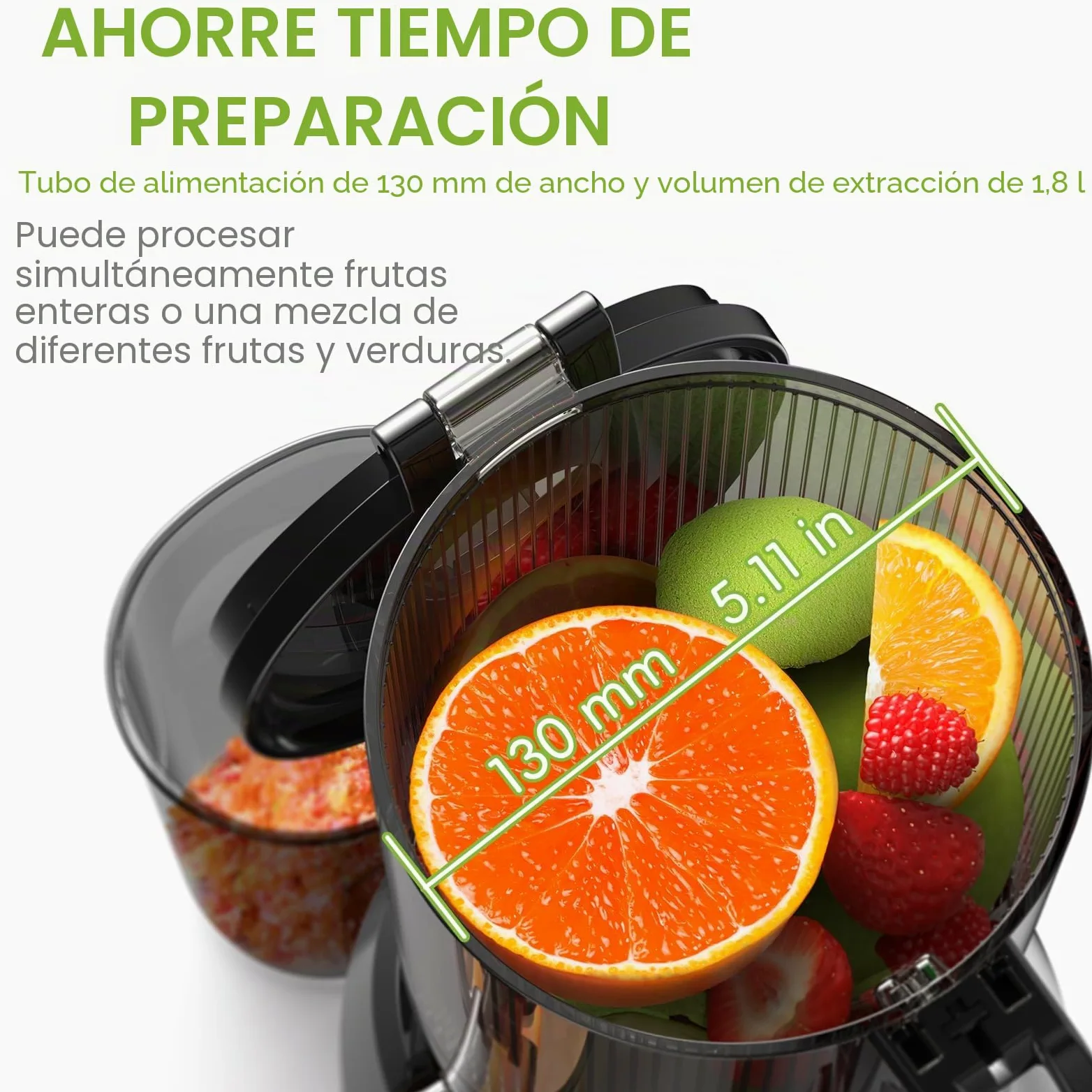 Exprimidor de Prensa en Frío, BioloMix Exprimidor de Masticación Lenta con 13CM Extra Large Feed Chute Fit Whole Frutas y Verduras con Triple Filtro, Fácil de Limpiar, BPA Free 250W DC Motor | Conducto de alimentación extra grande de 13 cm, para frutas y