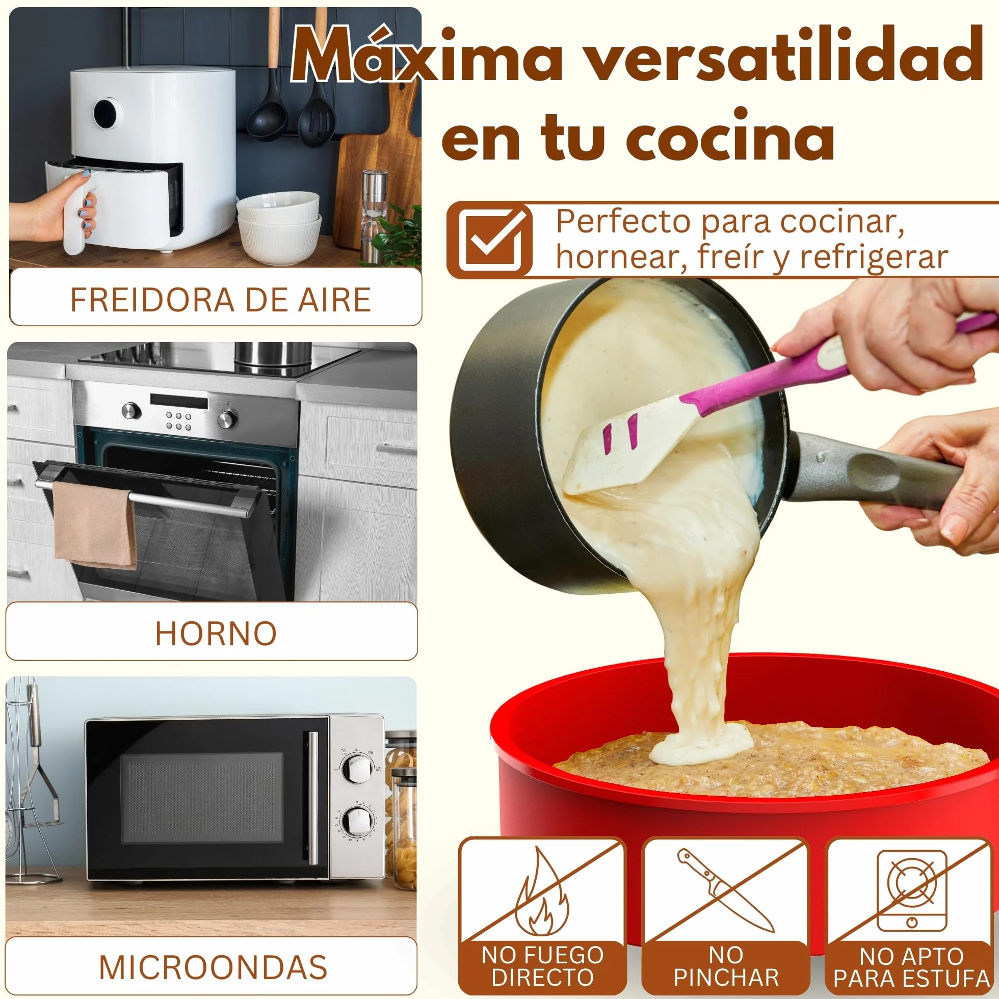 Moldes Silicona Reposteria Redondo 3Pcs | Molde para Tarta | Molde para Pastel | Molde Quiche | Molde SILICONA Bizcocho Horno | Moldes Silicona Freidora de Aire | Molde Desmontable Antiadherente