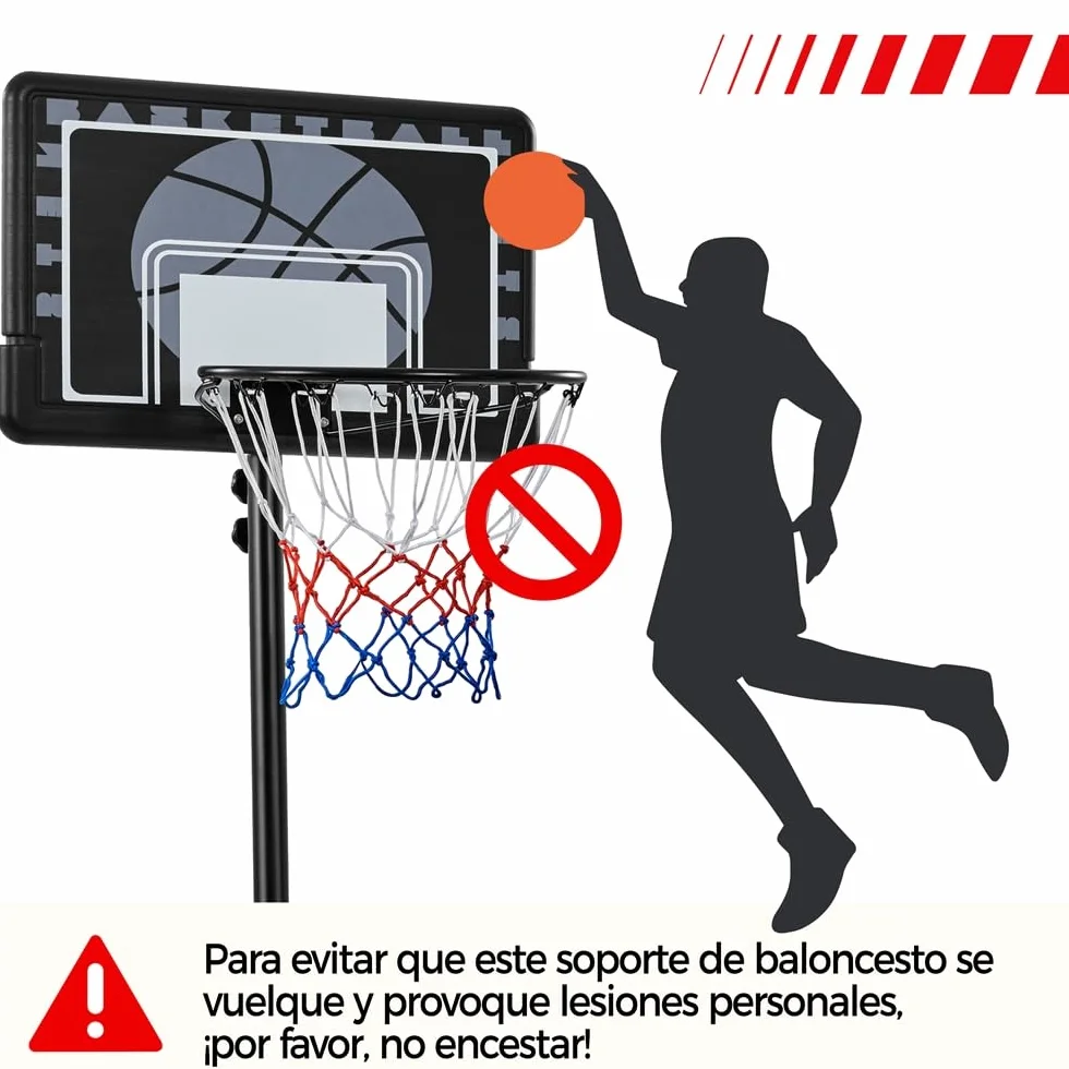 Yaheetech Cesta de Baloncesto Exteriores Portátil Ajustable Altura 219-249/234-264 cm con Pie Ruedas Base Lastre Panel Trasero Resistente Negro