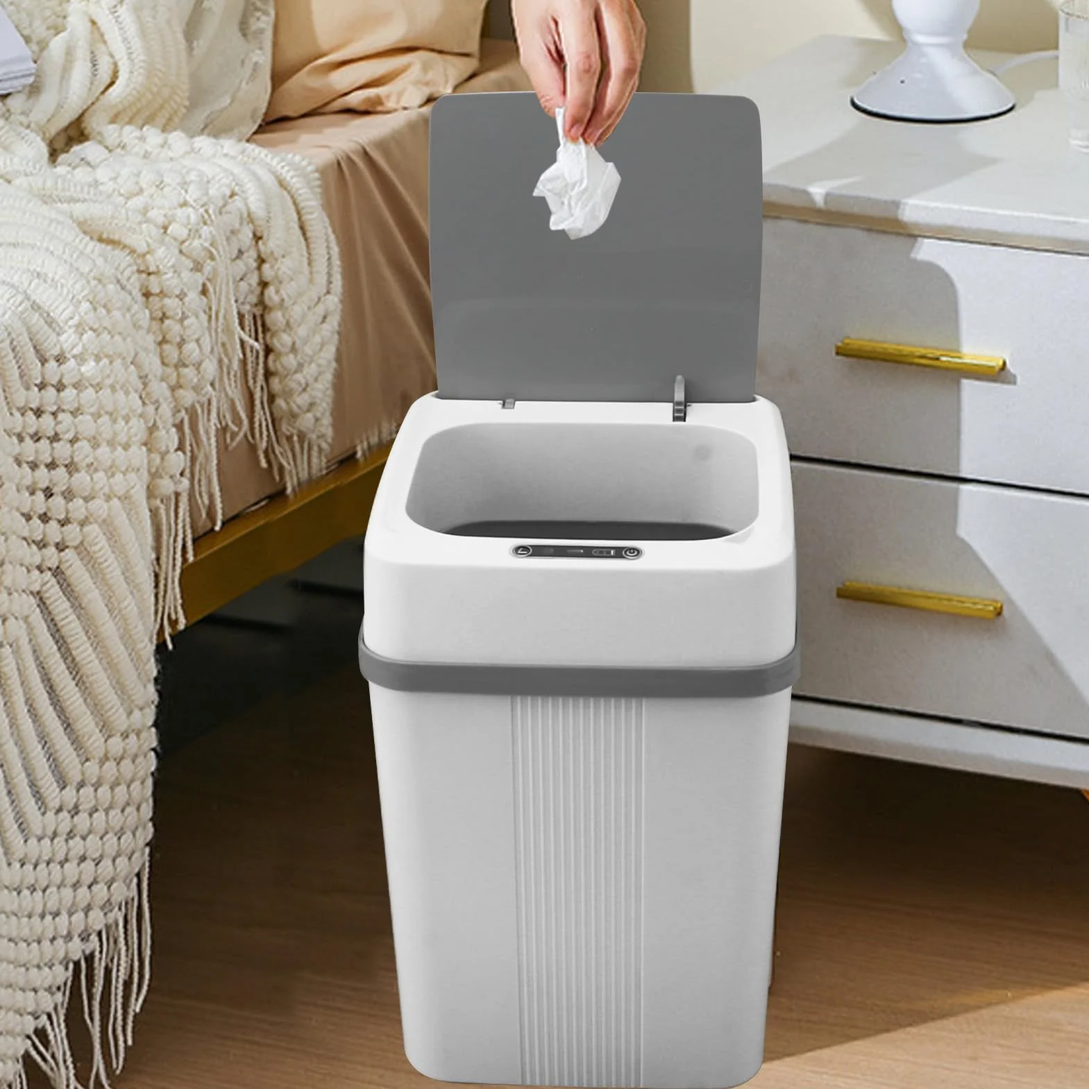 Duokon Bote de Basura con Sensor Inteligente, Carga USB, Tapa Automática, Resistente al Agua