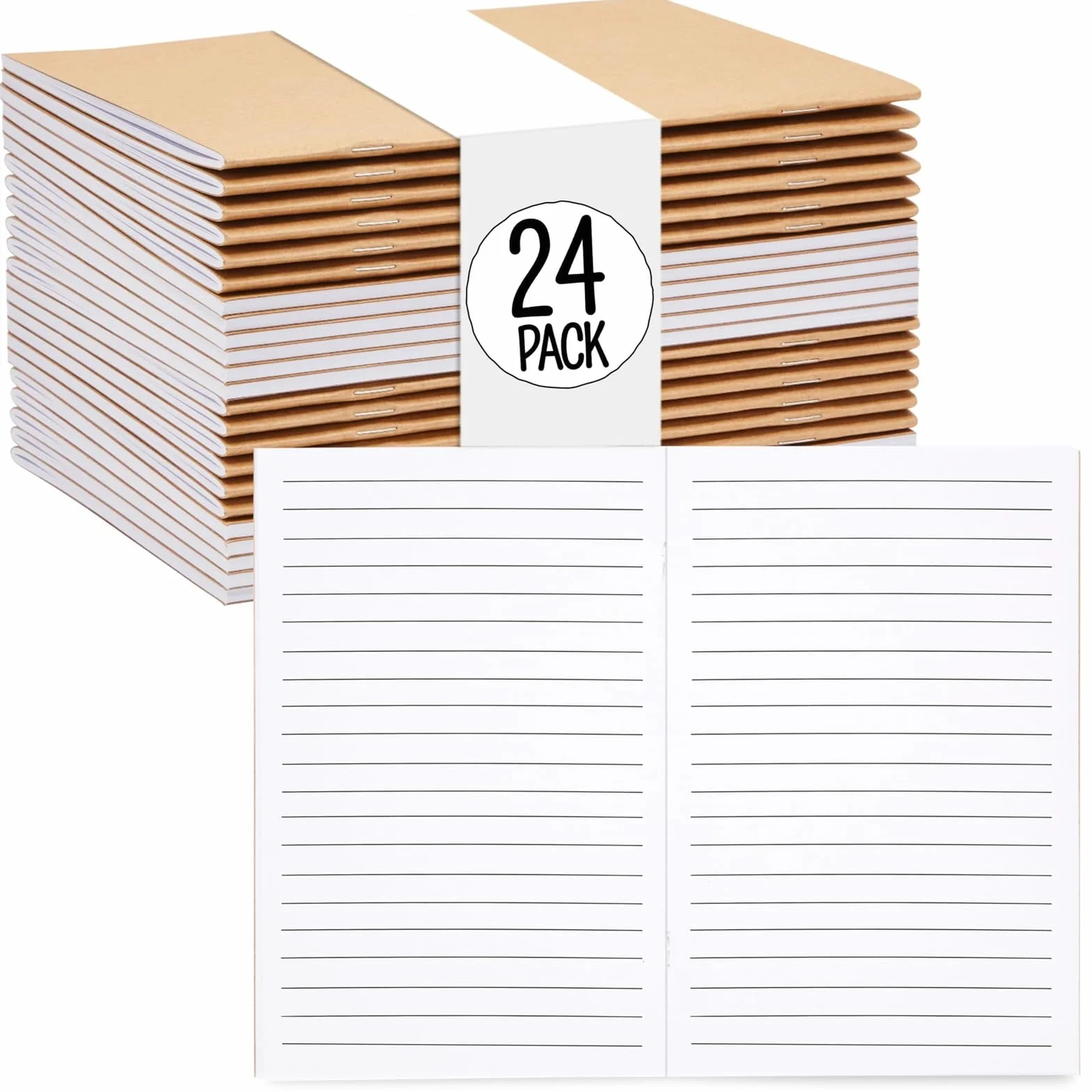 Paquete de 24 diarios de papel kraft rayados, 48 páginas cada uno, cuadernos de papel A5 de 5.5 x 8.5 pulgadas a granel para estudiantes, escritura, diario, notas de viaje, suministros escolares