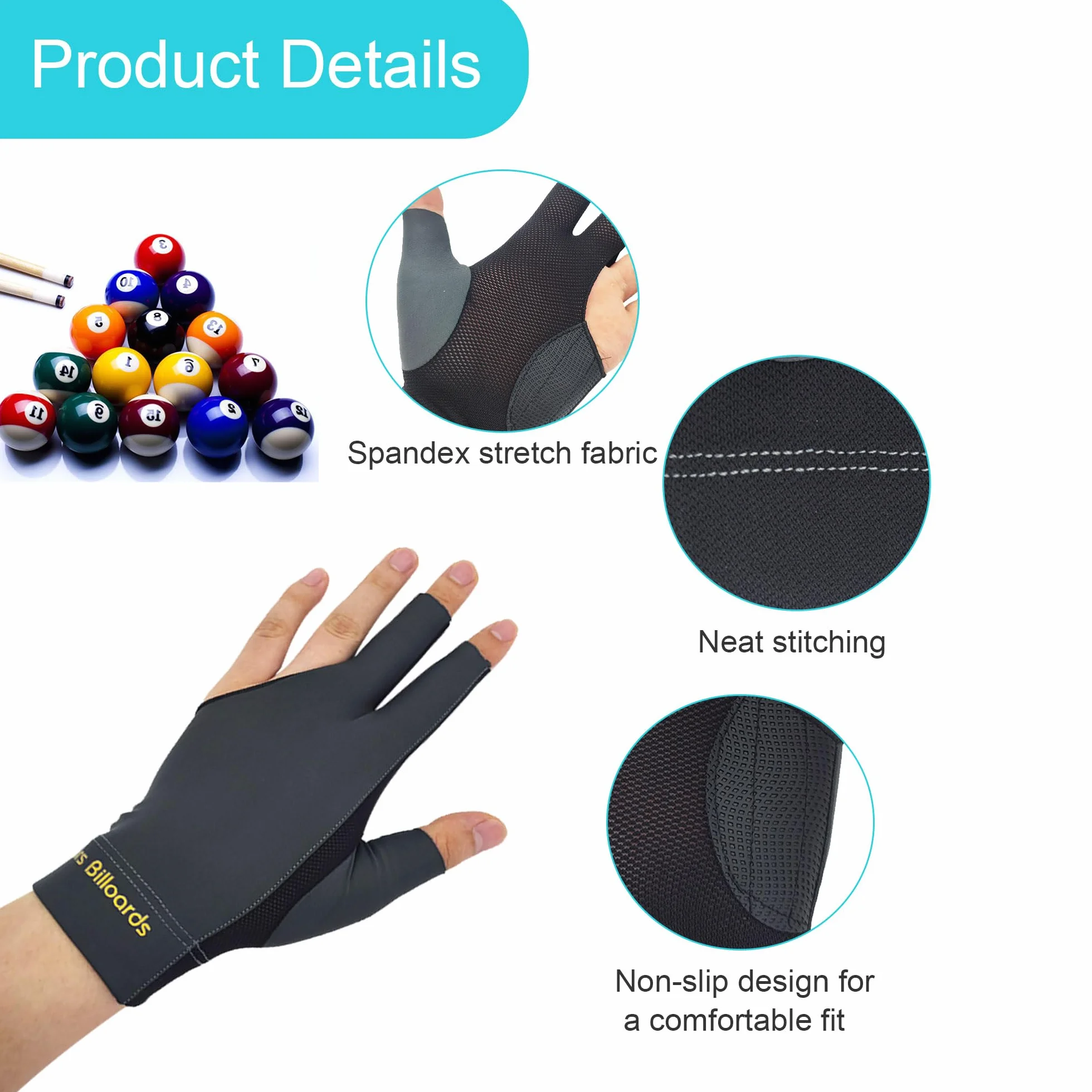 2 Pcs Guantes de Billar con 3 Dedos Billar Guante de Licra Billar de 3 Dedos Guantes Taco Guantes de Billar Mano Puente Izquierda Guantes Taco para Mujeres y Hombres