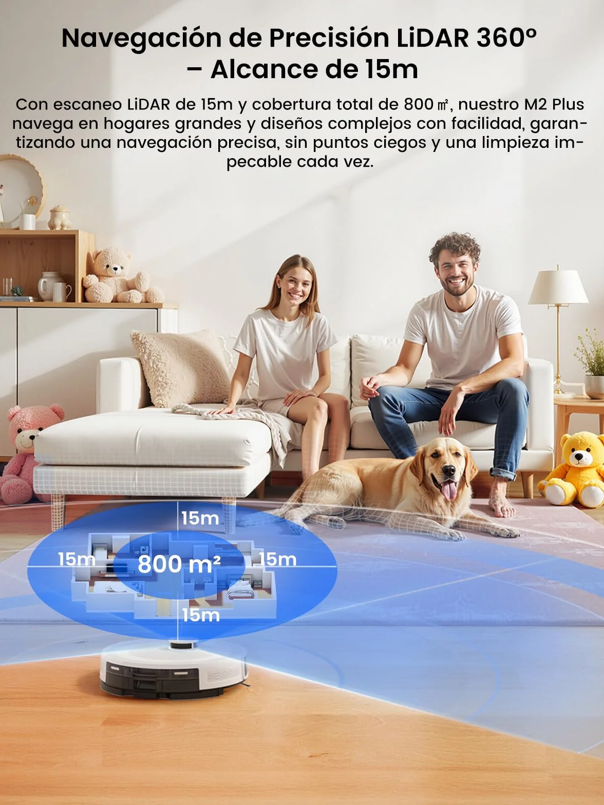 Lefant M2 Plus Robot Aspirador y Fregasuelos, 6000Pa Suction, 140min, Mapeo Inteligente con Base Autovaciado, Navegación LiDar dToF, Ideal para Limpiar Alfombras, Pisos Duros y Pelo Mascotas, Blanco
