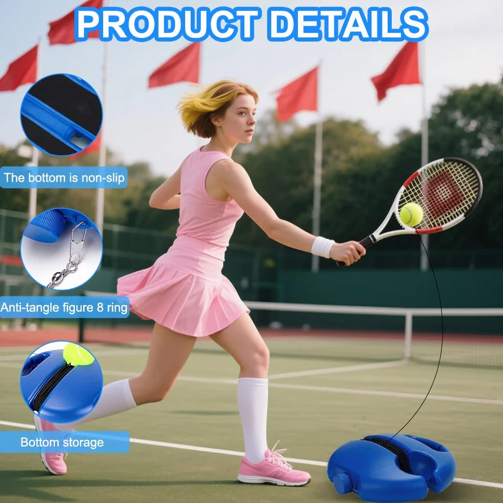 Juego de entrenamiento de tenis, tabla de base con 2 pelotas de tenis, equipo de tenis portátil, pelota de tenis, práctica de tenis con cuerda, set para exteriores, jardín, parque, para niños y