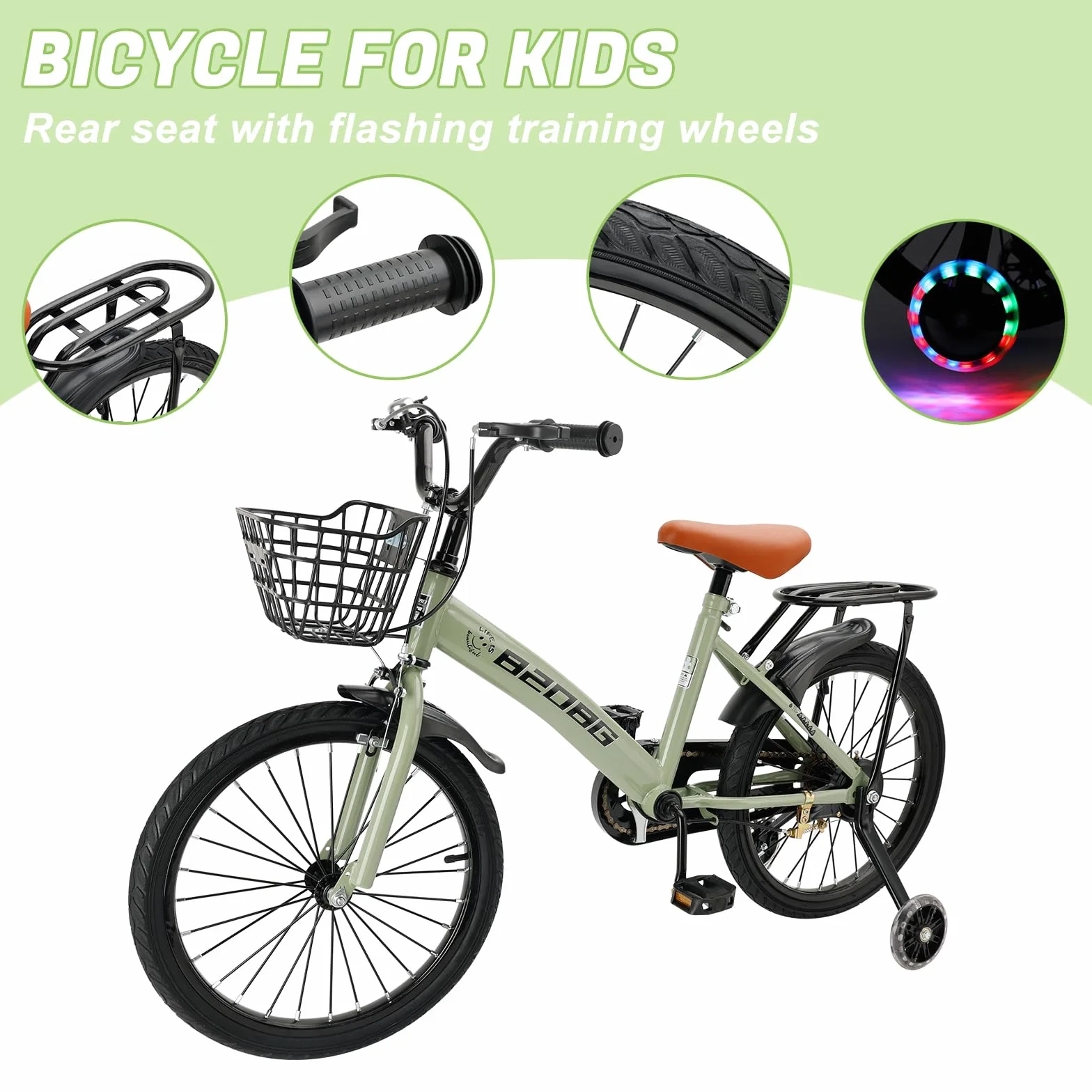 Bicicleta infantil 18 pulgadas marco acero carbono asiento manillar ajustables frenos dobles ruedines cesta desmontable