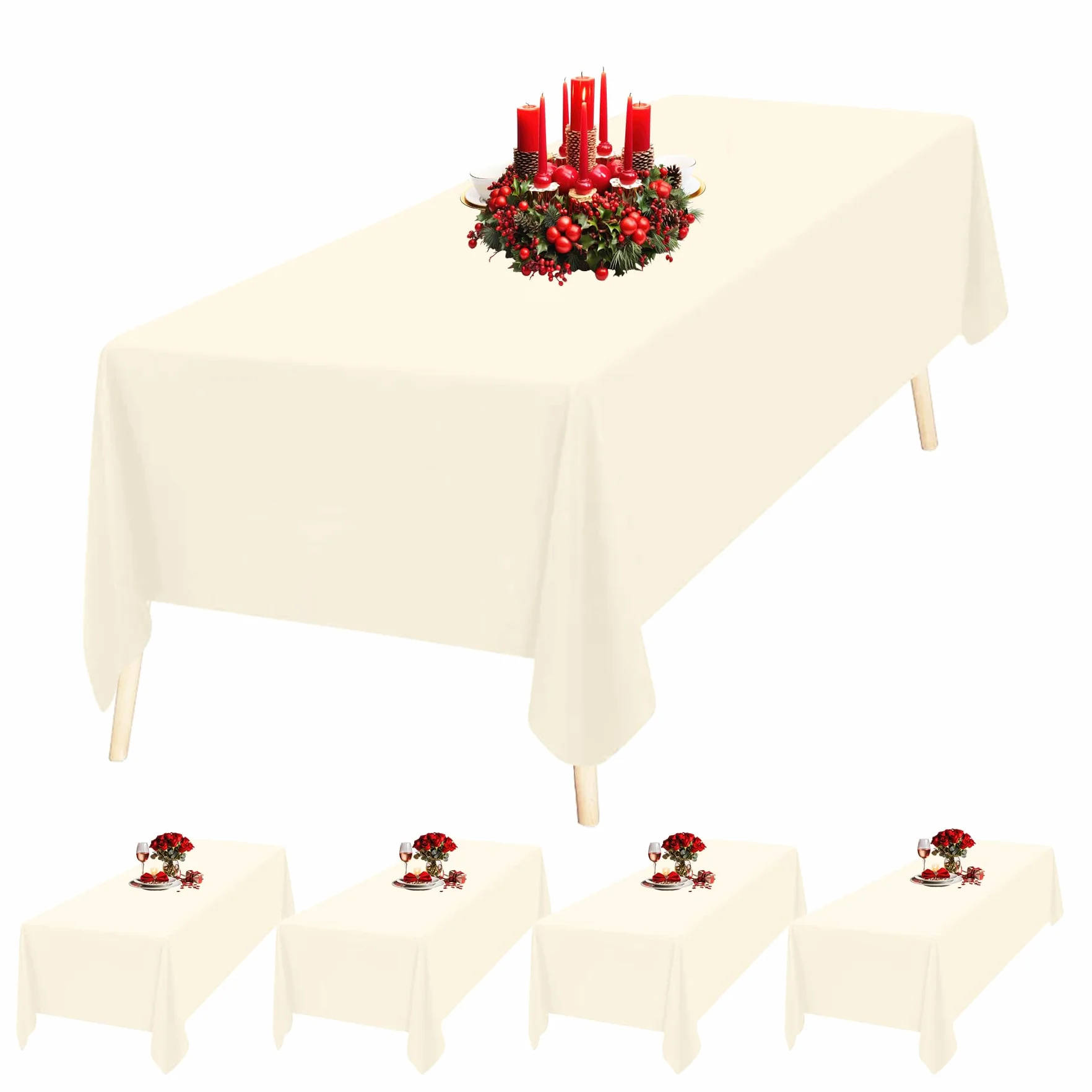 Trimming Shop Mantel Rectangular de poliéster Marfil, 70 x 126 Pulgadas, Mantel de Lino, Mantel de Tela, 5 Piezas
