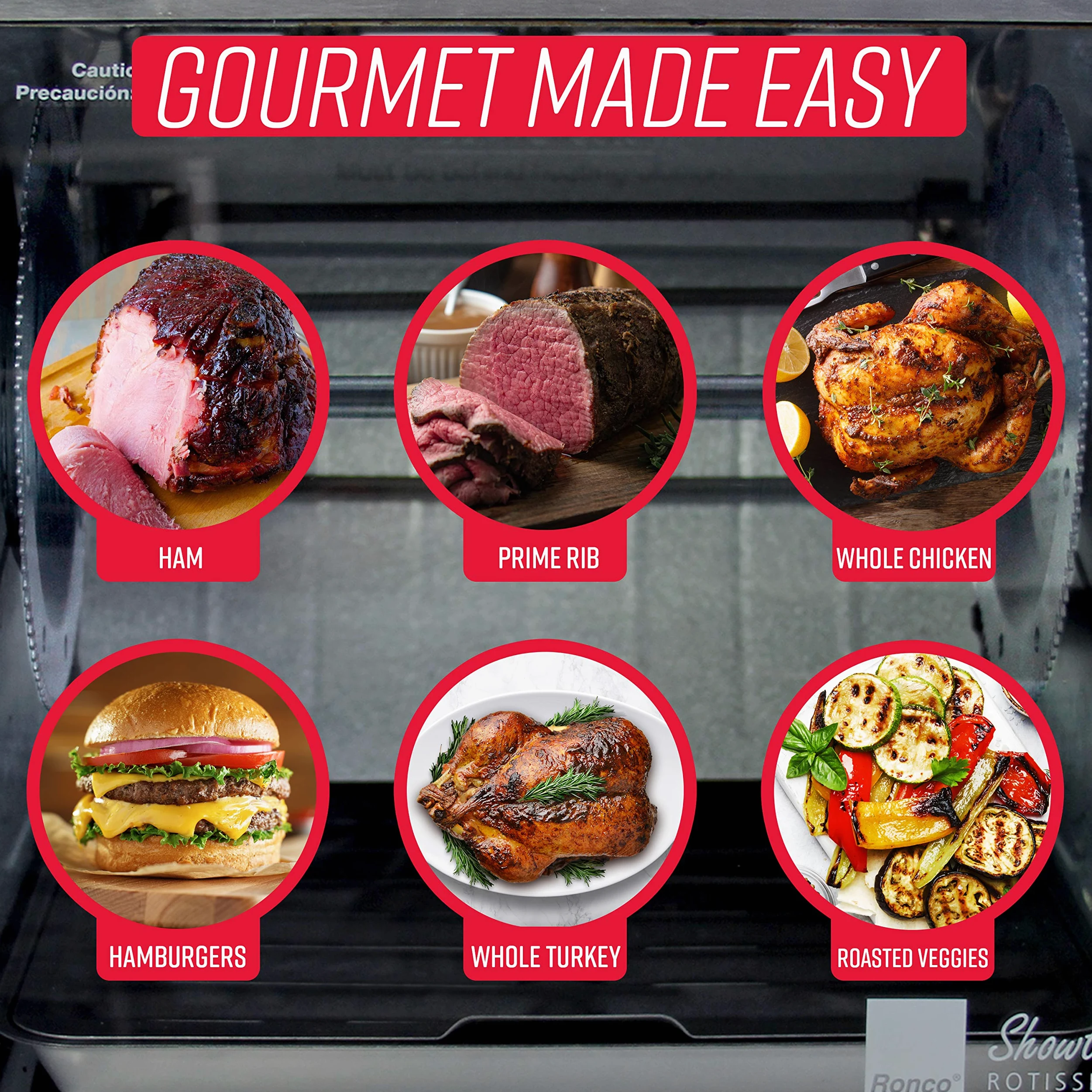 Ronco Modern Asador Horno de gran capacidad (12 libras), cesta multiusos para cocinar versátil, controles fáciles de usar