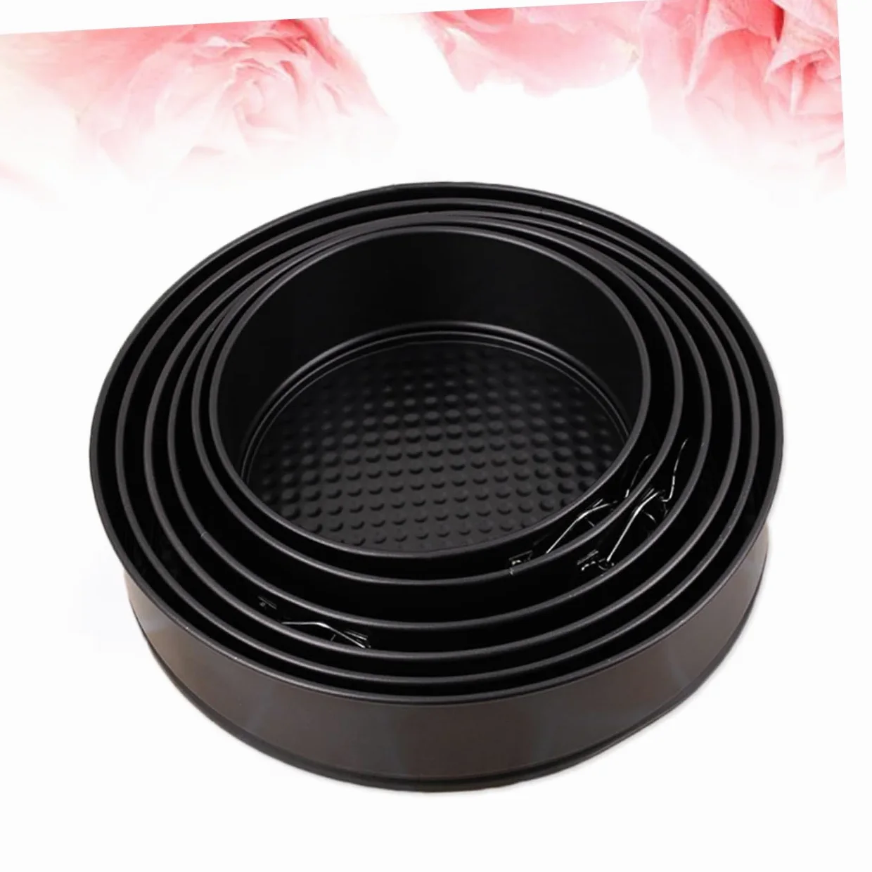 Molde Redondo Hebilla para Tartas 6 Piezas de Acero al Carbono | Negro, Fondo en Forma de Panal, Uso en Casa y Fiesta, Apto para Frigorífico