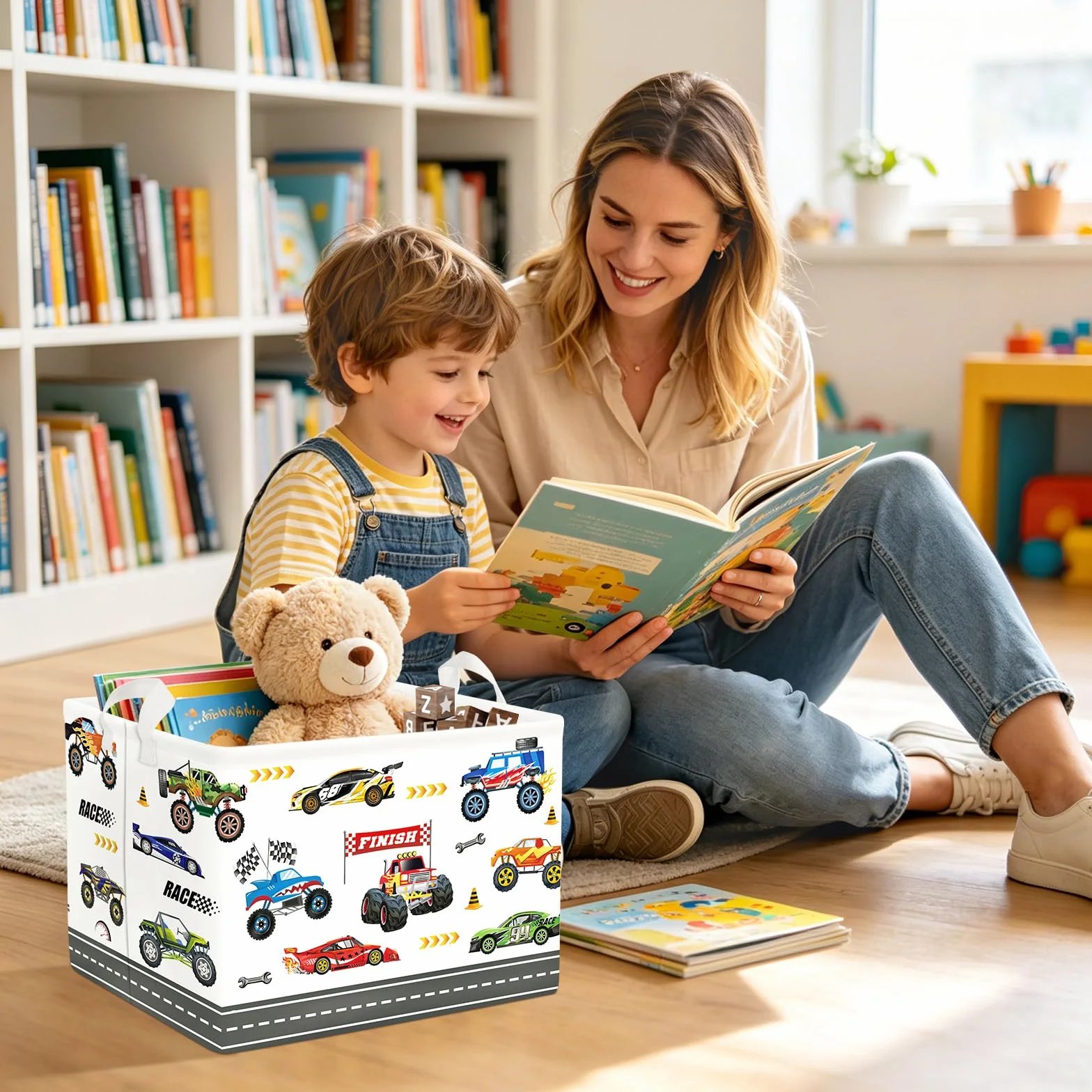 Clastyle Cestos Almacenaje Infantil Coche Cesta Ropa Sucia Plegable para Habitación Infantil Dormitorio Cajas de Almacenaje Juguetes para Chico, Camión Monstruo, 40x30x30 cm