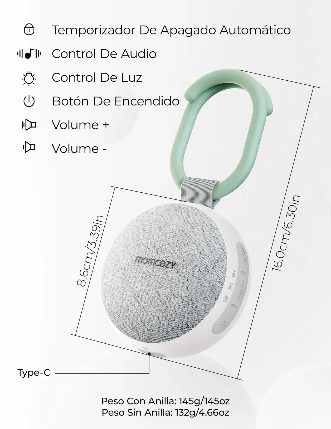 Momcozy Maquina Ruido Blanco Bebe con 20 Sonidos Relajantes, Luz Nocturna, Temporizador