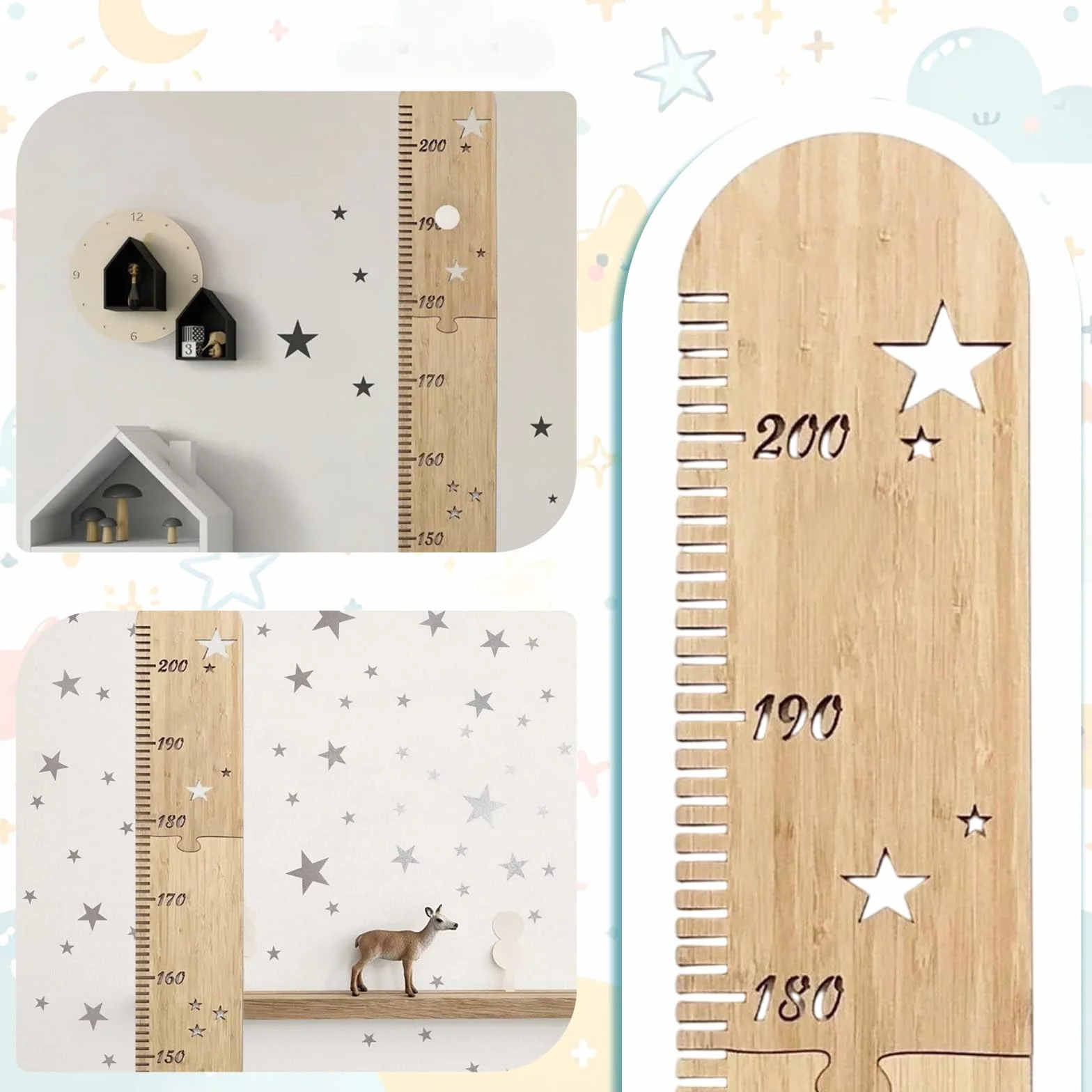 Tabla de Altura Madera para Niños Plegables - Gráfico de Crecimiento Infantil Decoración Pared