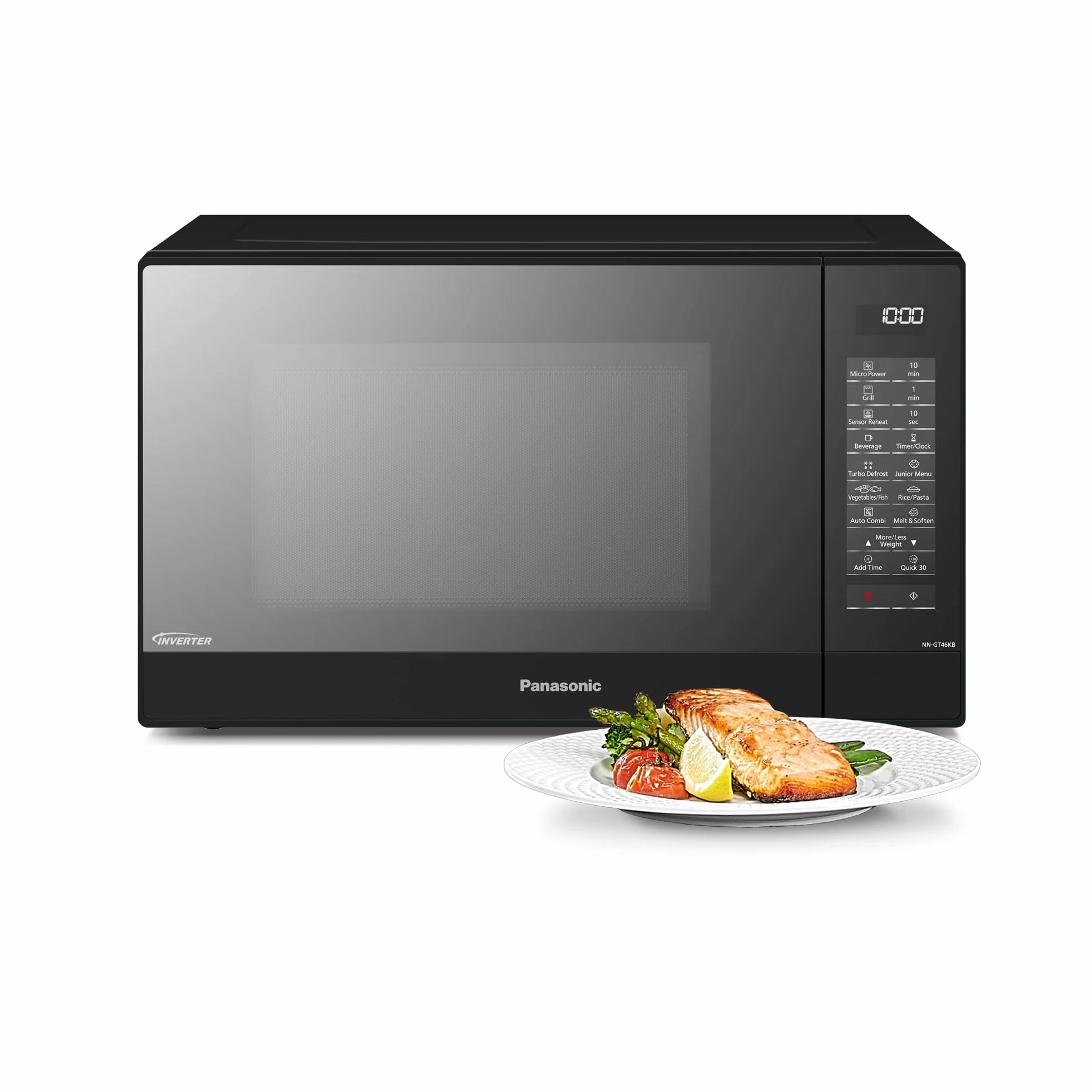 Panasonic NN-GT46KBSUG Horno Microondas y Grill con Plato Giratorio, 31 L, Acero Inoxidable, 1000 W, Grill 1100 W, 24 Programas Auto, Parrilla, Pantalla LCD, Sensor Genius, Menú Junior, Negro