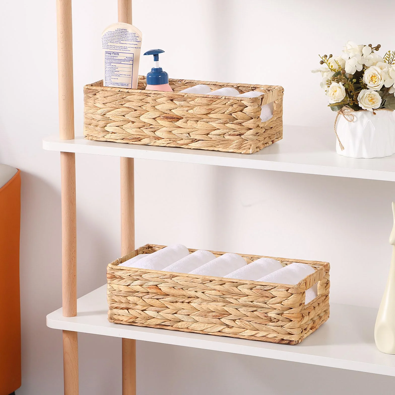 Cestas Almacenaje Tejidas Jacinto de Agua con Mango 37x16.5x11 cm 33x12.5x10 cm