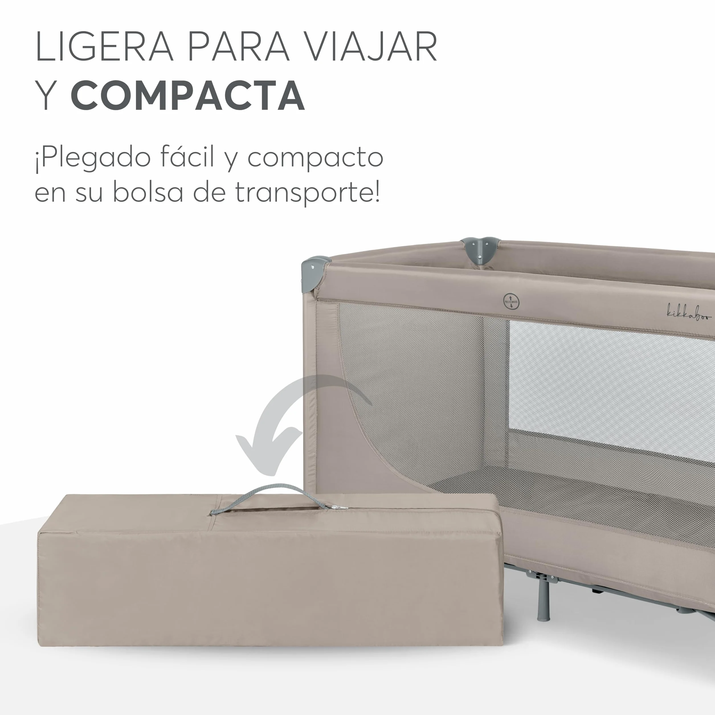 KikkaBoo Cuna de Viaje SO Gifted 2026 120x60 cm hasta 15 kg, Parque Plegable con Bolsa de Transporte, Beige