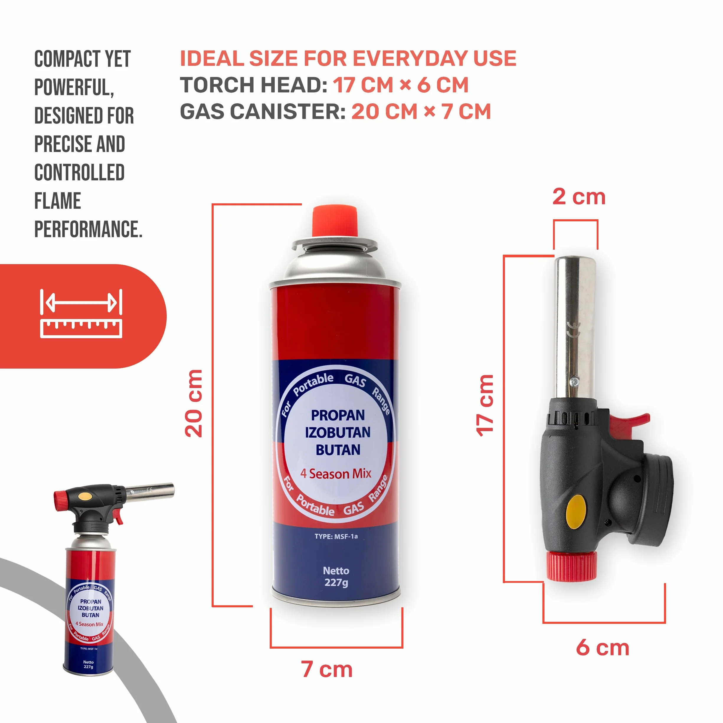 BESCH Soplete de Cocina Profesional con Gas Butano Propano 227g – Llama Ajustable, Encendido Seguro y Preciso, Ideal para Flambear, Parrilla, Postres, Soldadura y Bricolaje