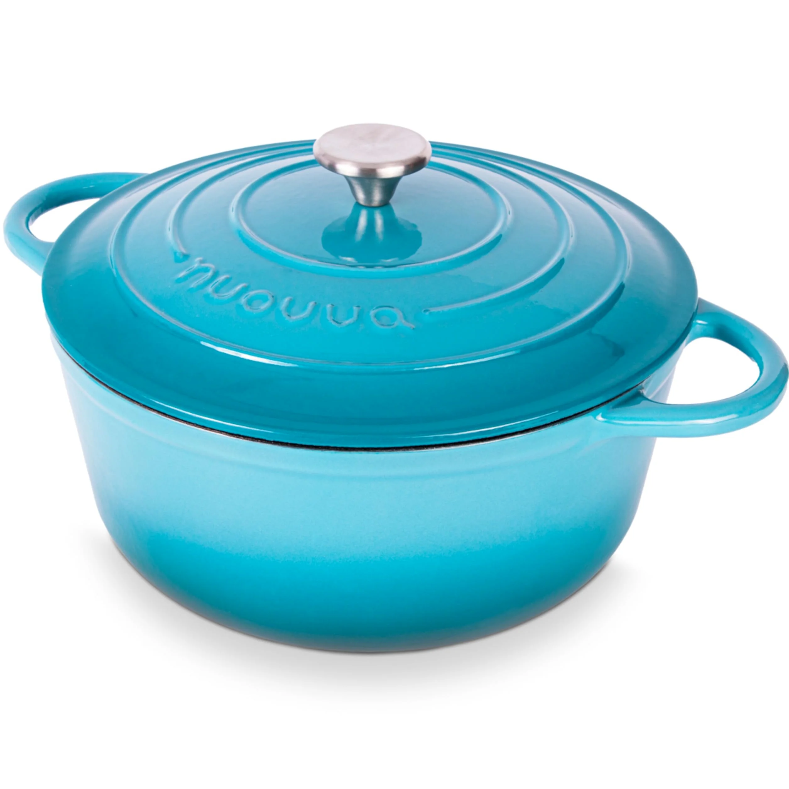 Cazuela de Hierro Fundido con Tapa – Esmaltada, Antiadherente, Apta para Horno hasta 500° F – Ollas Holandesas Robusta – Azul, 6.4 Cuartos, 28cm – por Nuovva
