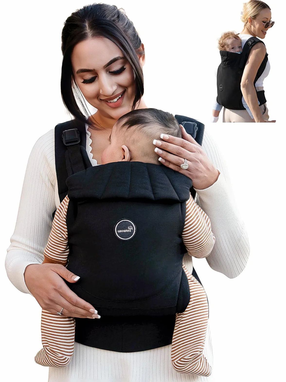 Grownsy Ergonomic Baby Carrier Adjustable for Newborns and Toddlers 3-20 kg, One-Click Buckle, Lightweight, Black
