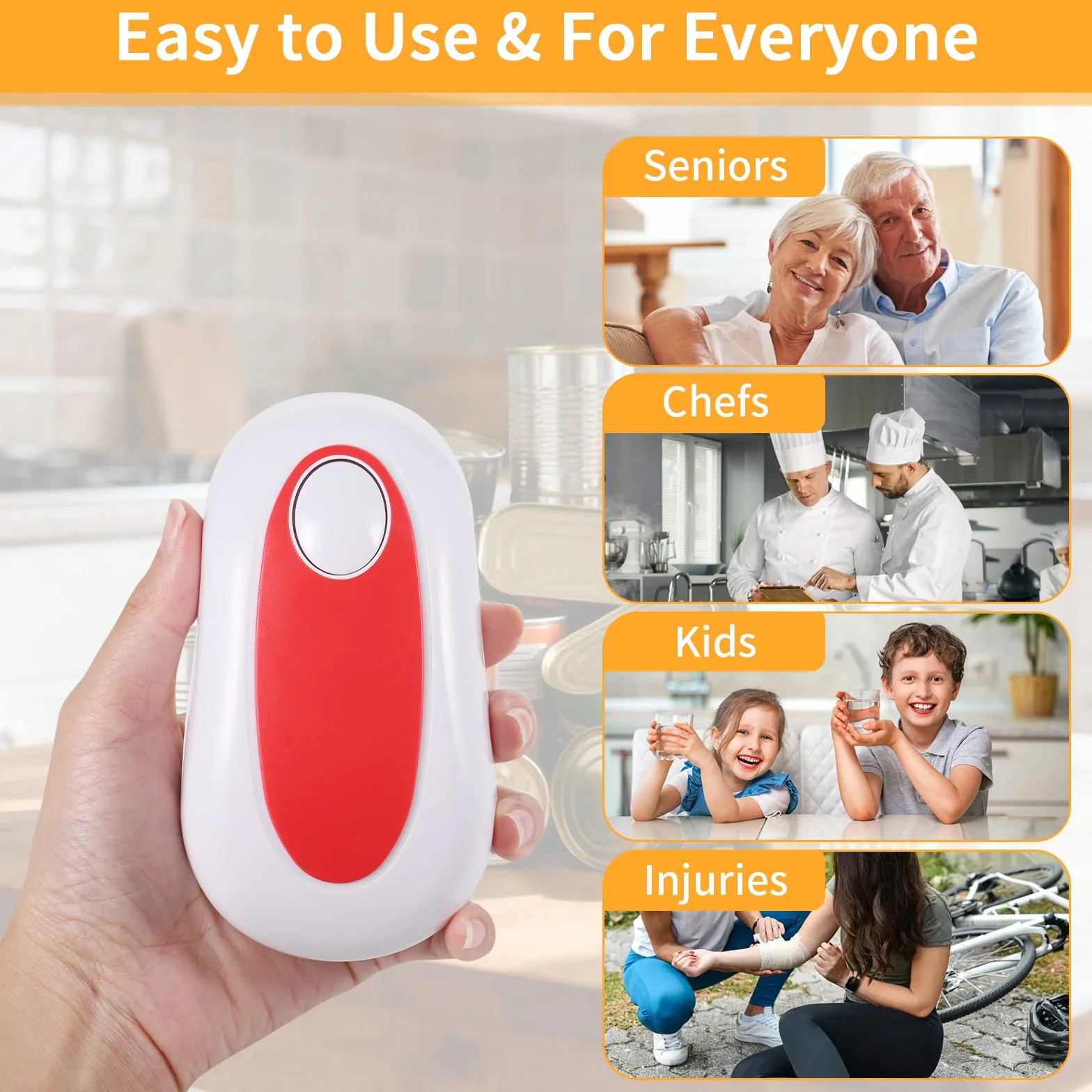 Abrelatas Eléctrico, Abrelatas Automático de un Solo Toque, Abridor de Latas Manos Libres, Tapa sin Bordes Afilados, Utensilios de Cocina para Mayores, Personas con Artritis y Chefs (Blanco)