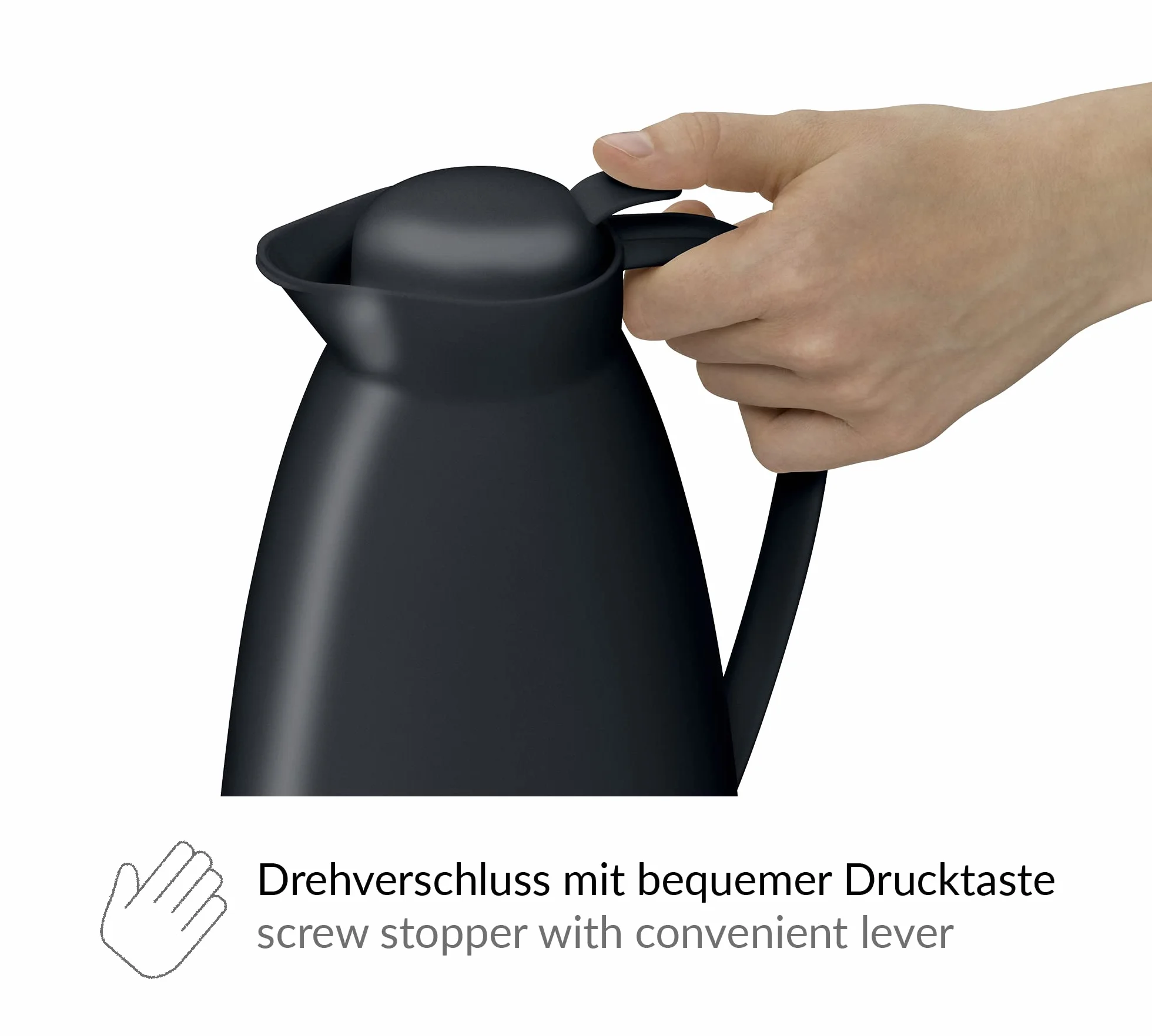 alfi Eco 1,0 l, Jarra isotérmica con inserción higiénica de Vidrio Duro de plástico, tapón de Rosca con cómodo pulsador, vertido con una Mano, Ideal como Jarra de café, Jarra de té, sin BPA