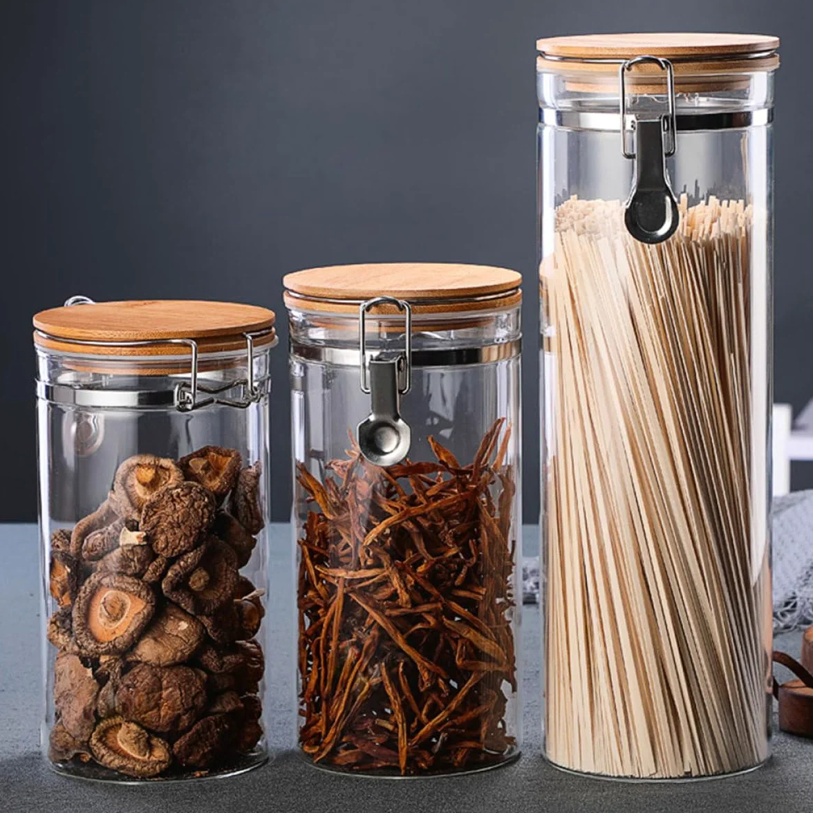 2 Frascos Herméticos de Cocina de Vidrio Cierre de Acero Inoxidable 1280 Ml y 1140 Ml Recipientes para Almacenar Alimentos Secos como Arroz Harina y Frutos Secos Ideales para