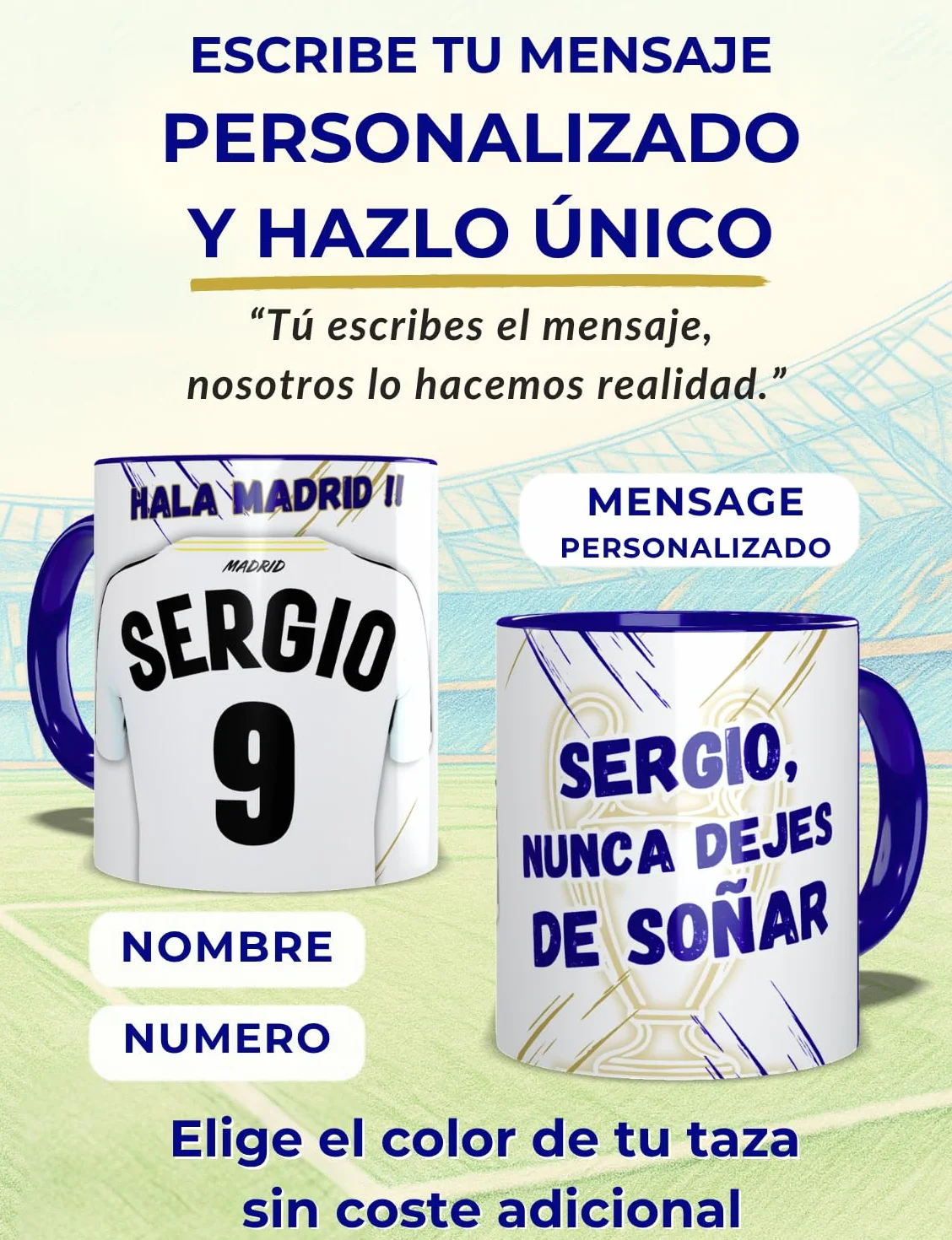 Taza Madrid Personalizada Nombre Número Dedicatoria Regalo Fútbol Original Niños Cumpleaños Apta Microondas