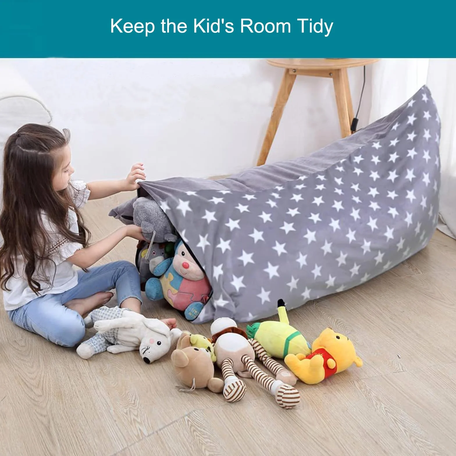 iFCOW Bolsa de almacenamiento para juguetes de peluche, puf organizador de puf, funda de silla para organizar juguetes de peluche (sin relleno, solo funda)