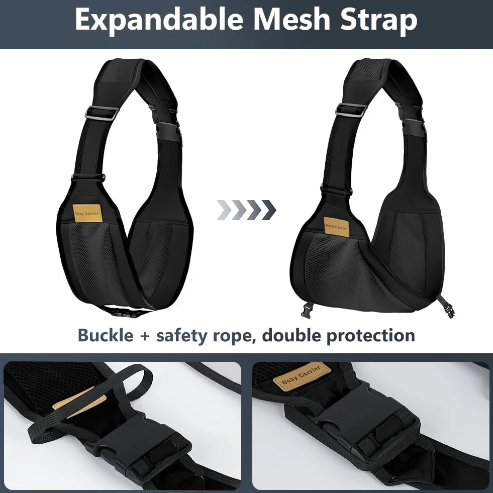 AOOWU Portabebés Ergonómico Transpirable 6-36 Meses 25kg Ajustable Multifuncional Negro