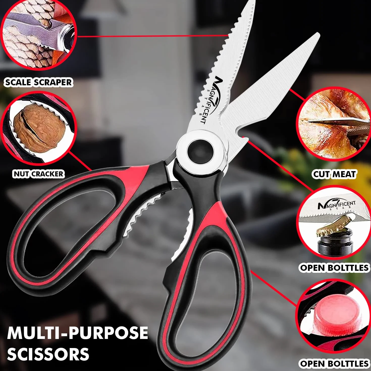 Magníficas tijeras de cocina, tijeras resistentes para uso en cocina con cubierta de seguridad y agarre suave y tijeras de utilidad multifuncionales, tijeras para cortar carne, aves de corral, hierbas