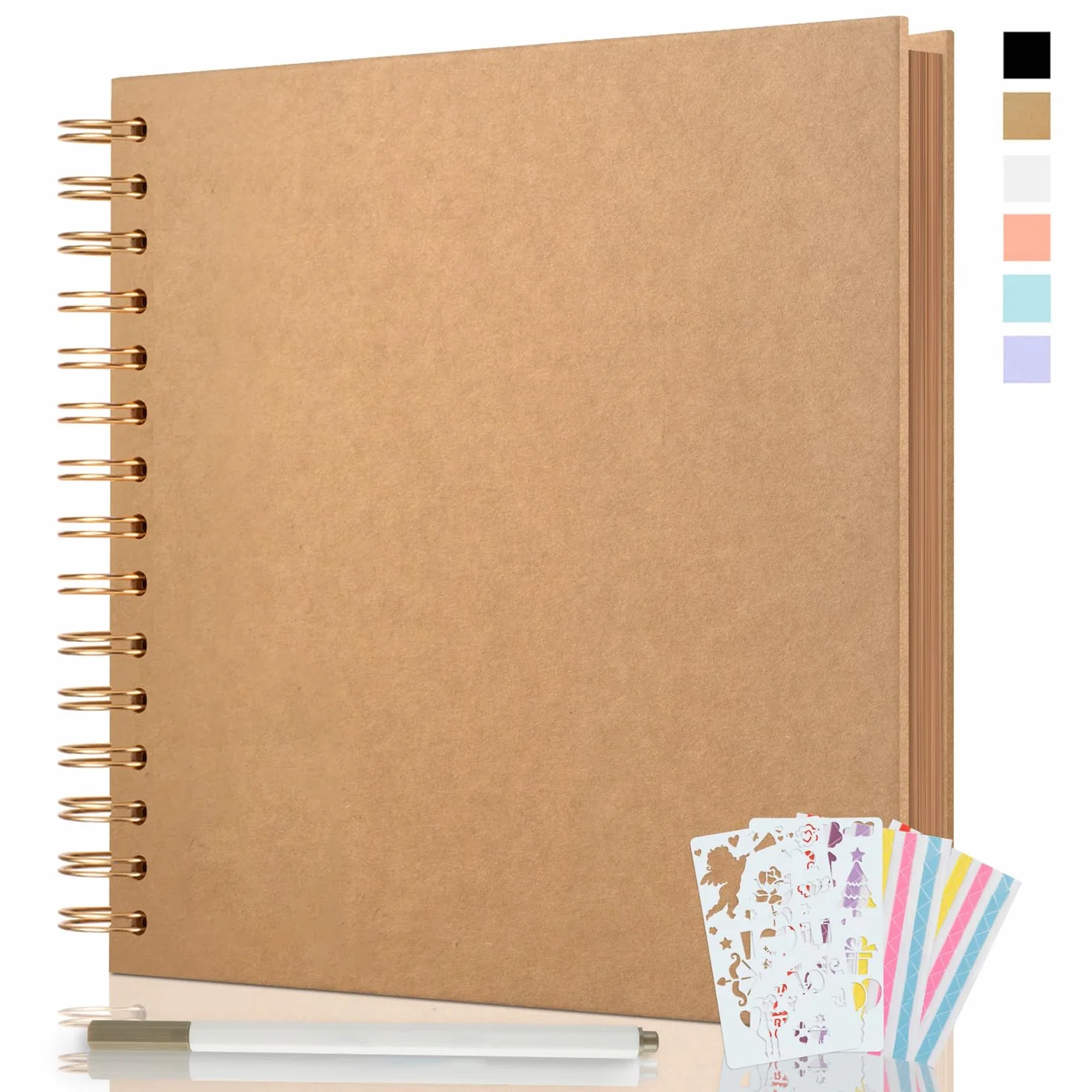 Album de Fotos en Espiral 21x21cm, DIY Scrapbook Álbum para Pegar y Escribir 40 Páginas, Regalos de Boda Aniversario Cumpleanos, Regalo Para Bebés Amigos Parejas (Caqui)