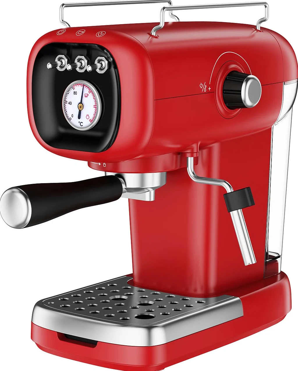 Máquina de espresso retro con portafiltro, adaptador para cápsulas tipo Nespresso, 20 bar, roja