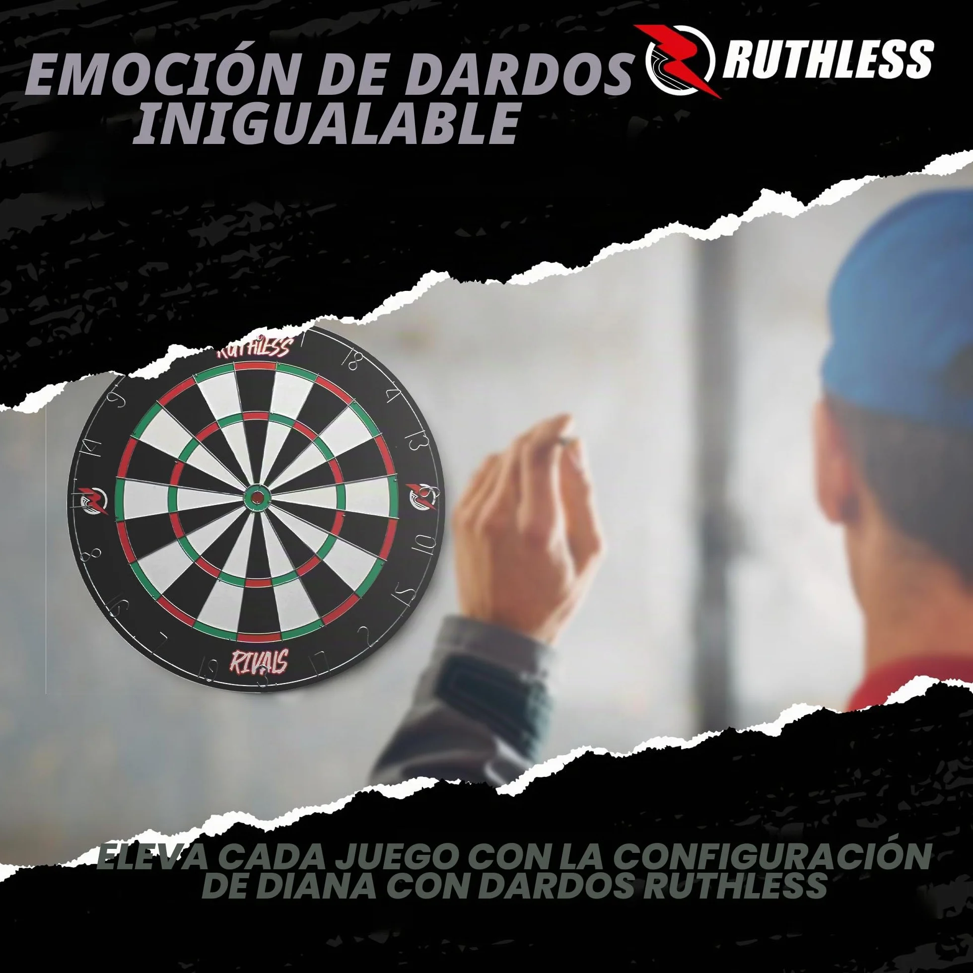 Ruthless Rivals DB074 Juego de mesa de dardos de doble cara 18 pulgadas diana familiar con 2 juegos de dardos