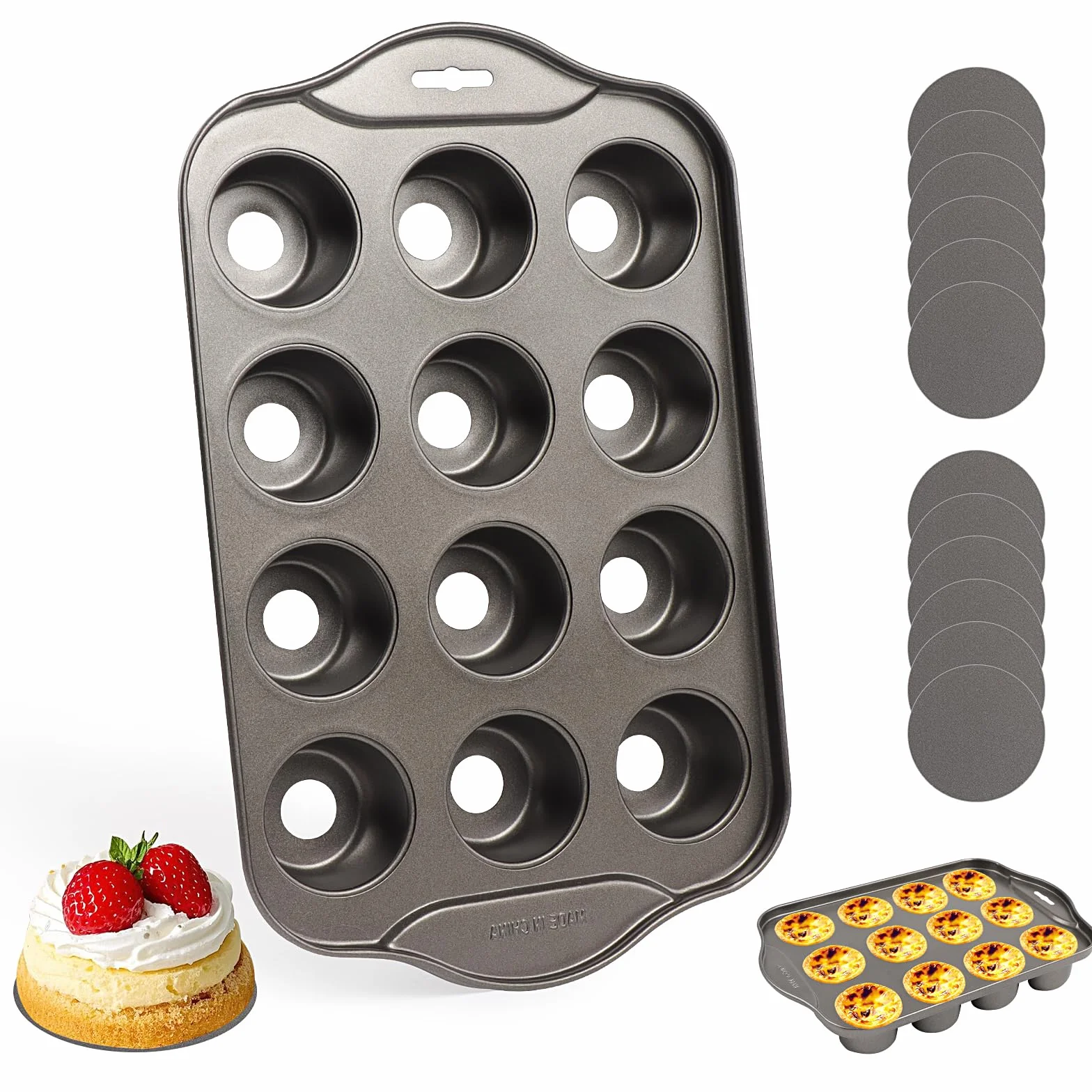 12 Taza Moldes Magdalenas Antiadherente,Molde Para Magdalenas Reutilizable Con Fondo ExtraíBle,Redondo Molde Magdalenas Horno Fondo Suelto Para Cupcakes Y Tartas De Queso (33x20.9x3.7cm / Con Cepillo)