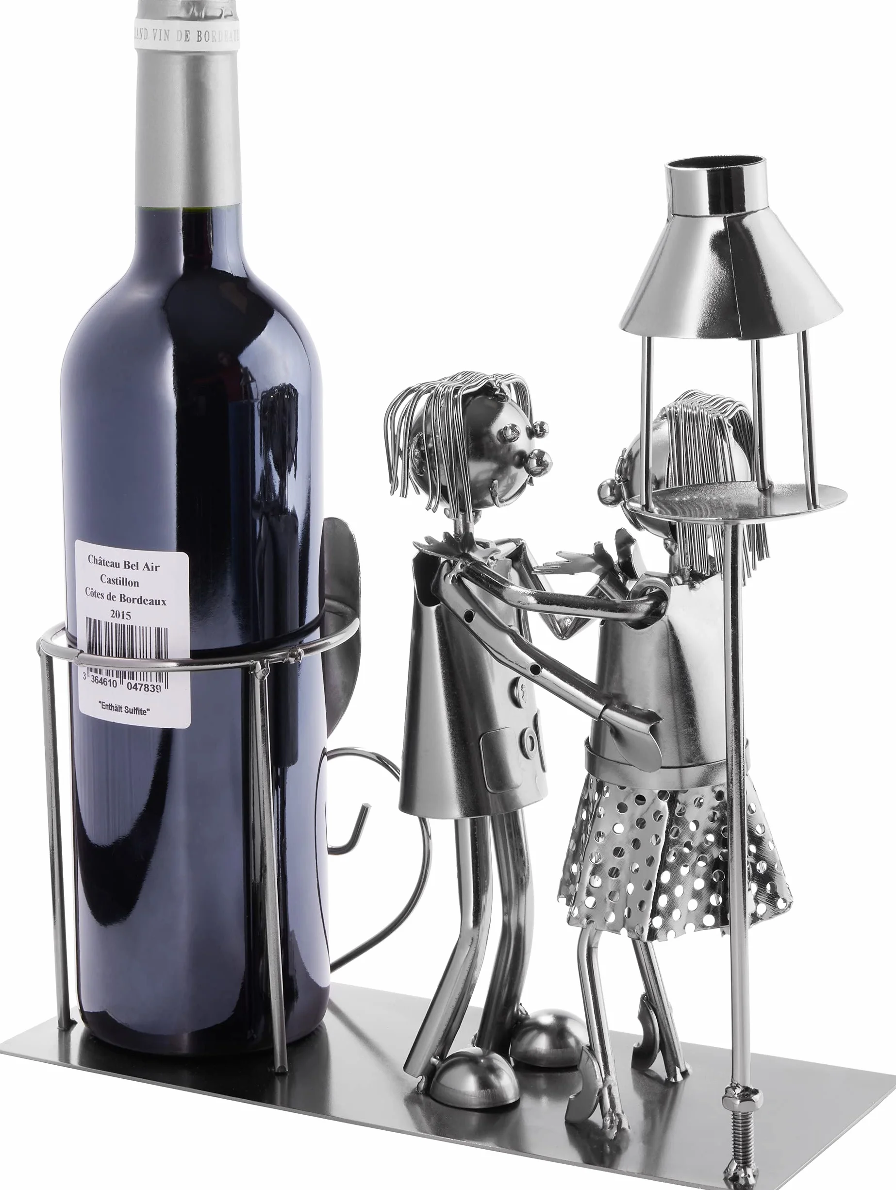 BRUBAKER Portabotellas de Vino con Farol para Candelita - Escultura Metálica Portabotellas 26,5 cm Regalo de Vino