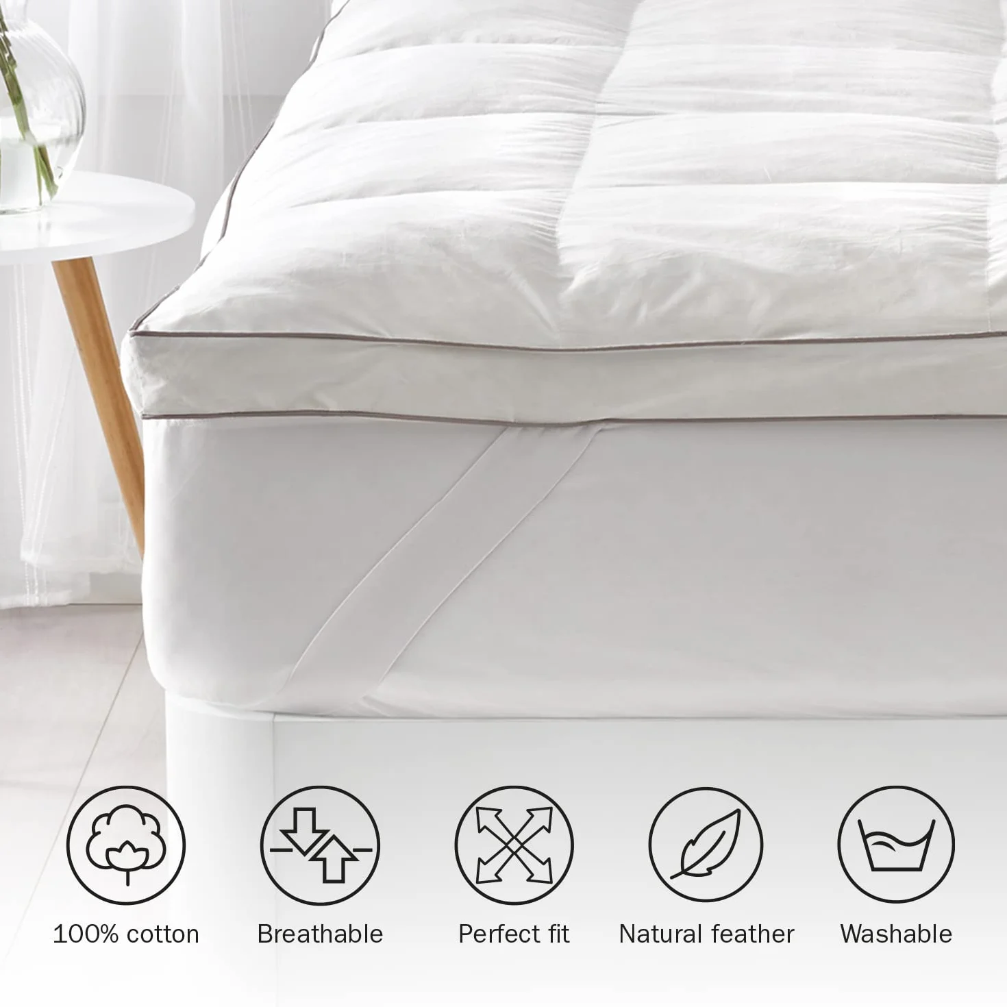 What the Sleep - Topper de Plumas 90x200 cm - Sensación Nube - Sobrecolchón Grosor 5 cm, Pluma 100%, Transpirable Gran Acogida, Extrasuave, Cubrecolchón