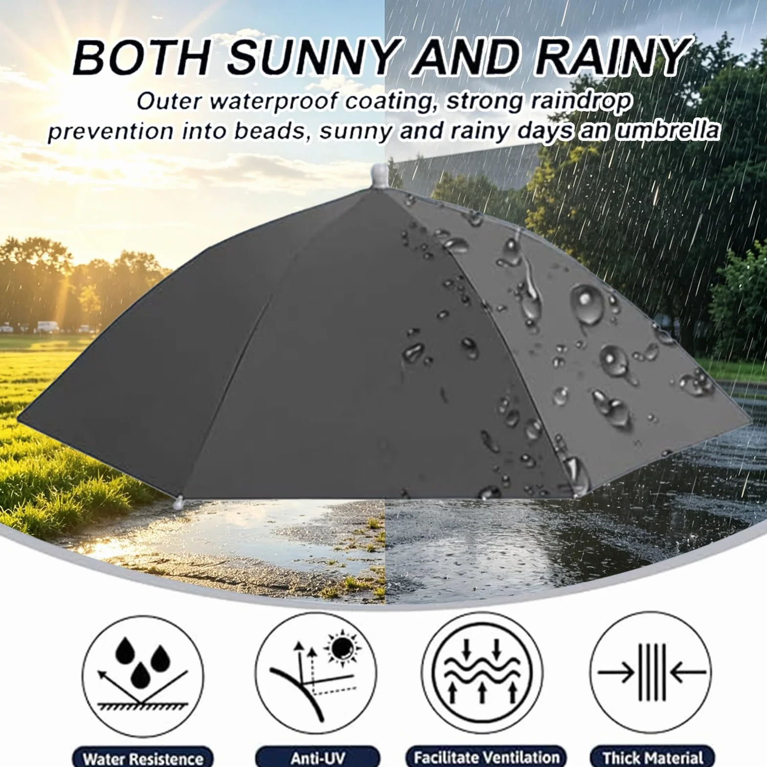 Paraguas de Cabeza 70 cm Sombrero de Pesca Plegable para Senderismo Camping