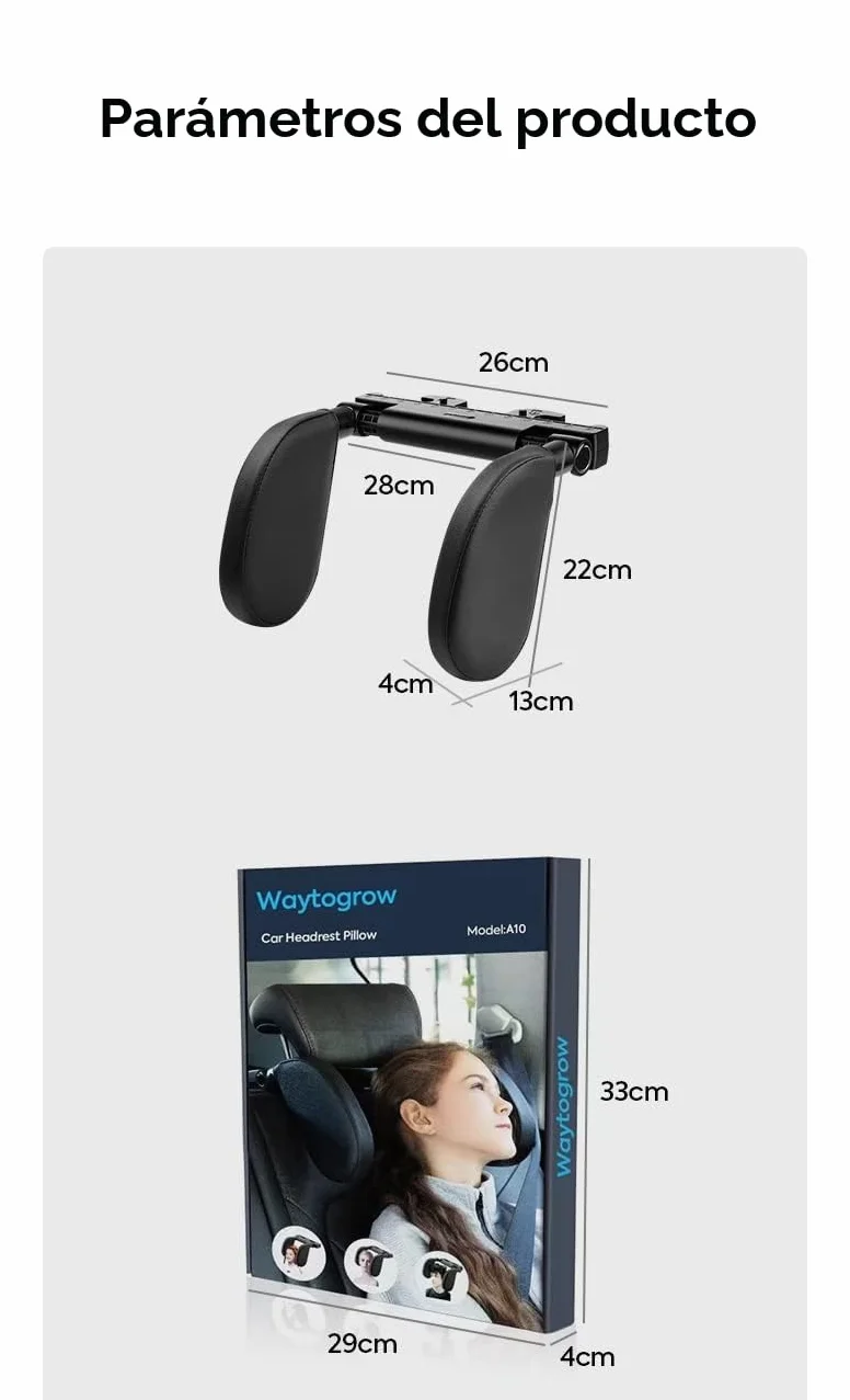 reposacabezas coche niño 1 minuto de montaje y desmontaje rápido Respaldo para la cabeza transpirable y suave Almohada lateral para dormir de viaje para adultos (negro)