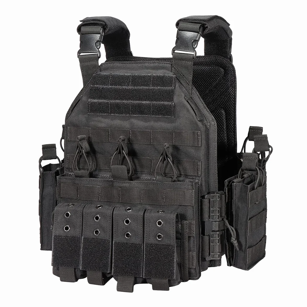 WLXW Casco Antibalas Militar NIJ IIIA Casco Balístico Suspensión De Lujo, Chaleco Táctico Militar De Nailon 1000D Portador De Placa De Liberación Rápida, Linterna Y Soporte,BK 2
