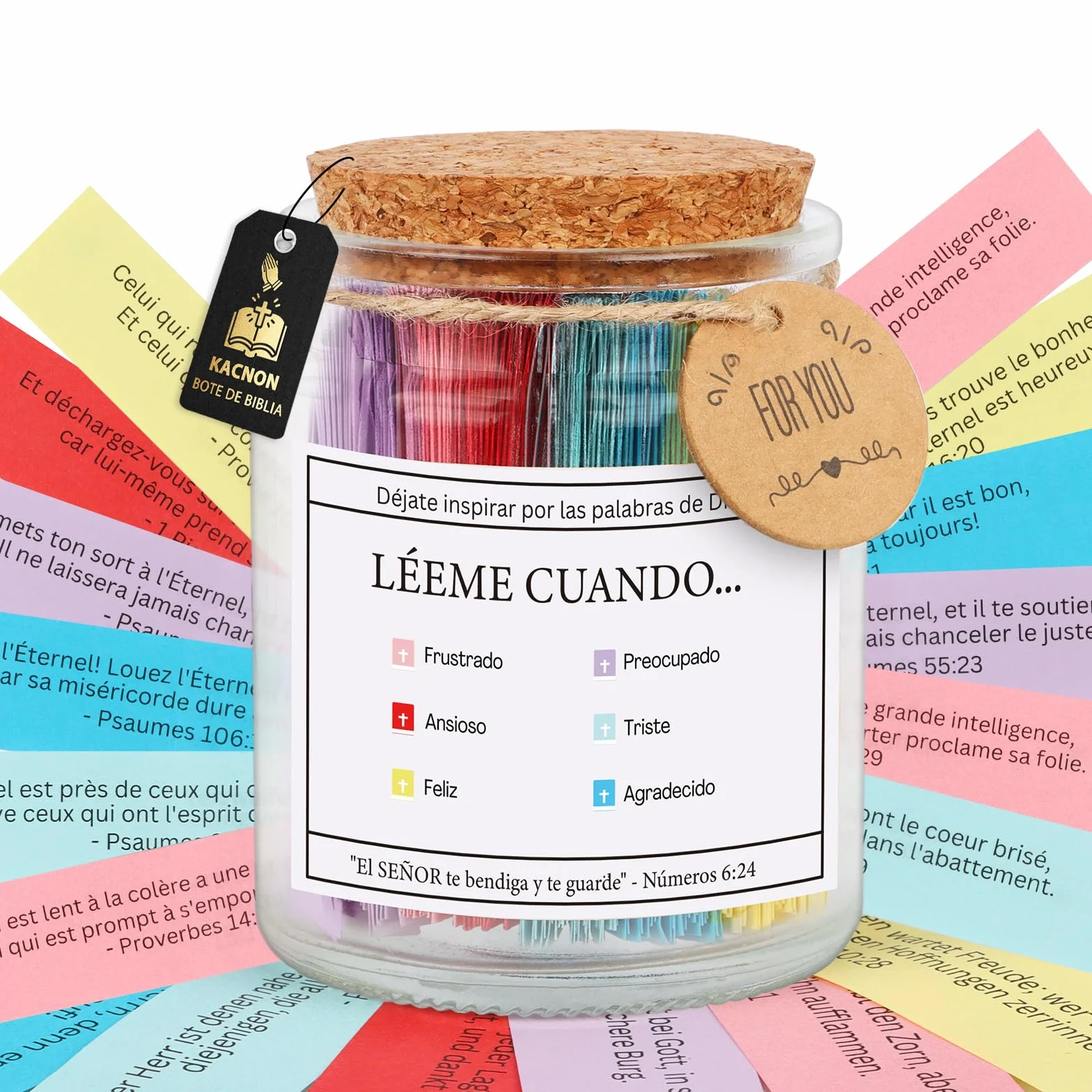 Bote de Biblia, 90 Versículos Bíblicos Lengua Española, Frasco de Vidrio con Versículos Bíblicos, Frasco de Esperanza, Regalo Cristiano, Regalo Bíblico de Pascua, para Hombres y Mujeres