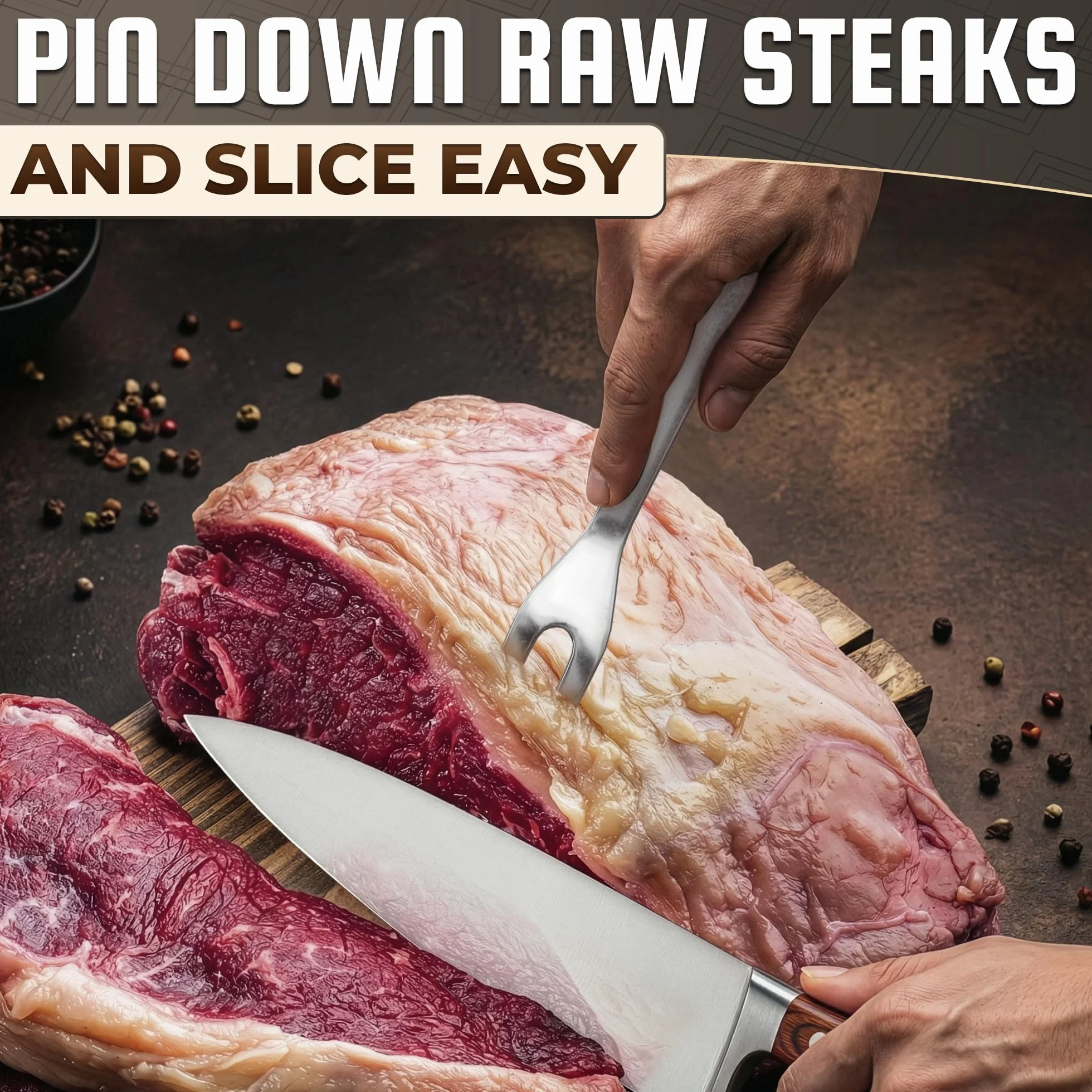 Tenedor de dos puntas Elite - Tenedores de cocina de 11 pulgadas, tenedor de trinchado, tenedor de parrilla resistente, utensilios de cocina de acero inoxidable, tenedor de carne, juego de tenedores