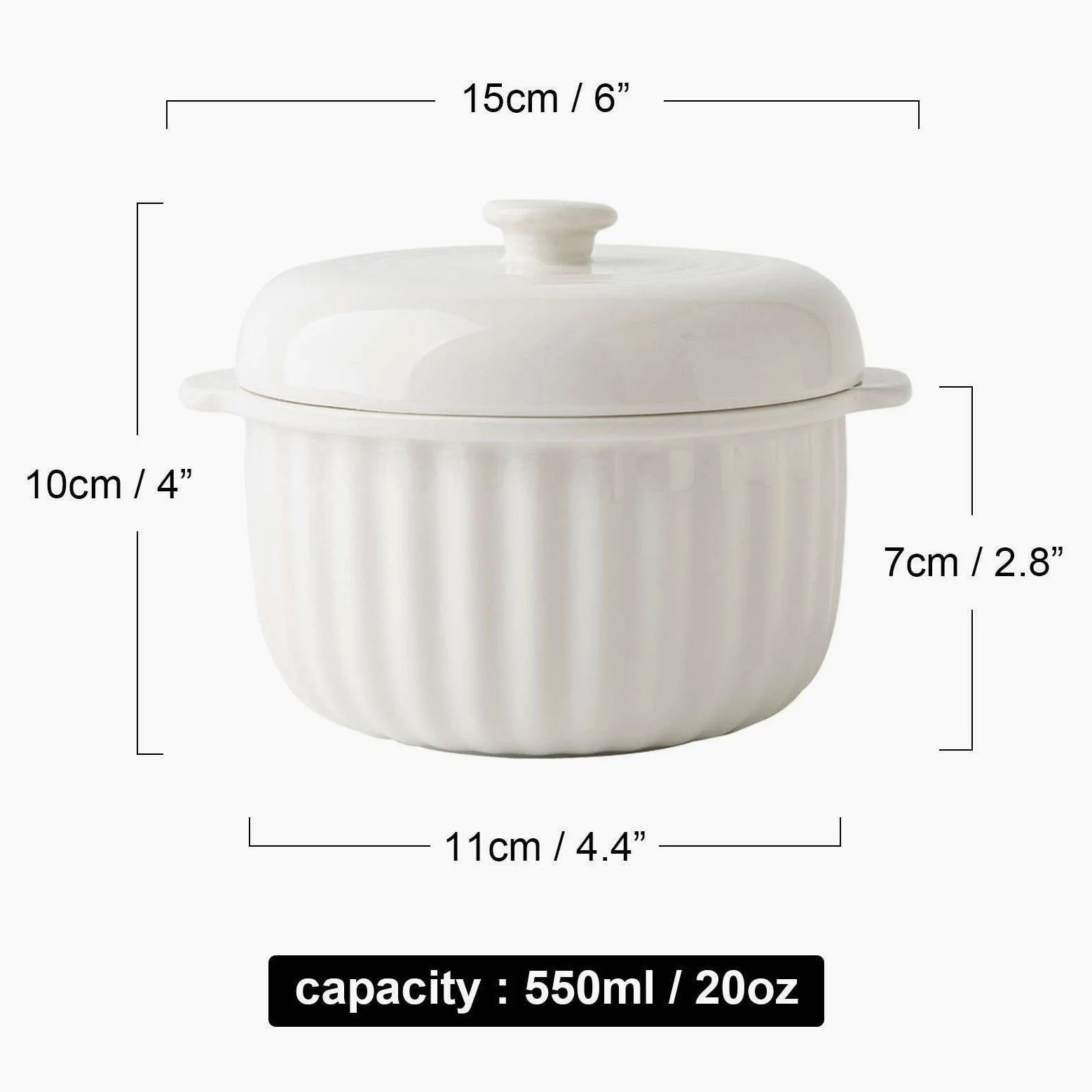 Tazón de Sopa, Tazones de Guiso, Tazas de Caldo, Tazones de Sopa con Asas, Taza de Sopa de Microondas con Tapa, Tazones de Sopa de Cebolla Francesa-Blanco-15x11x10cm, 450ml (Color : White, Size : 15